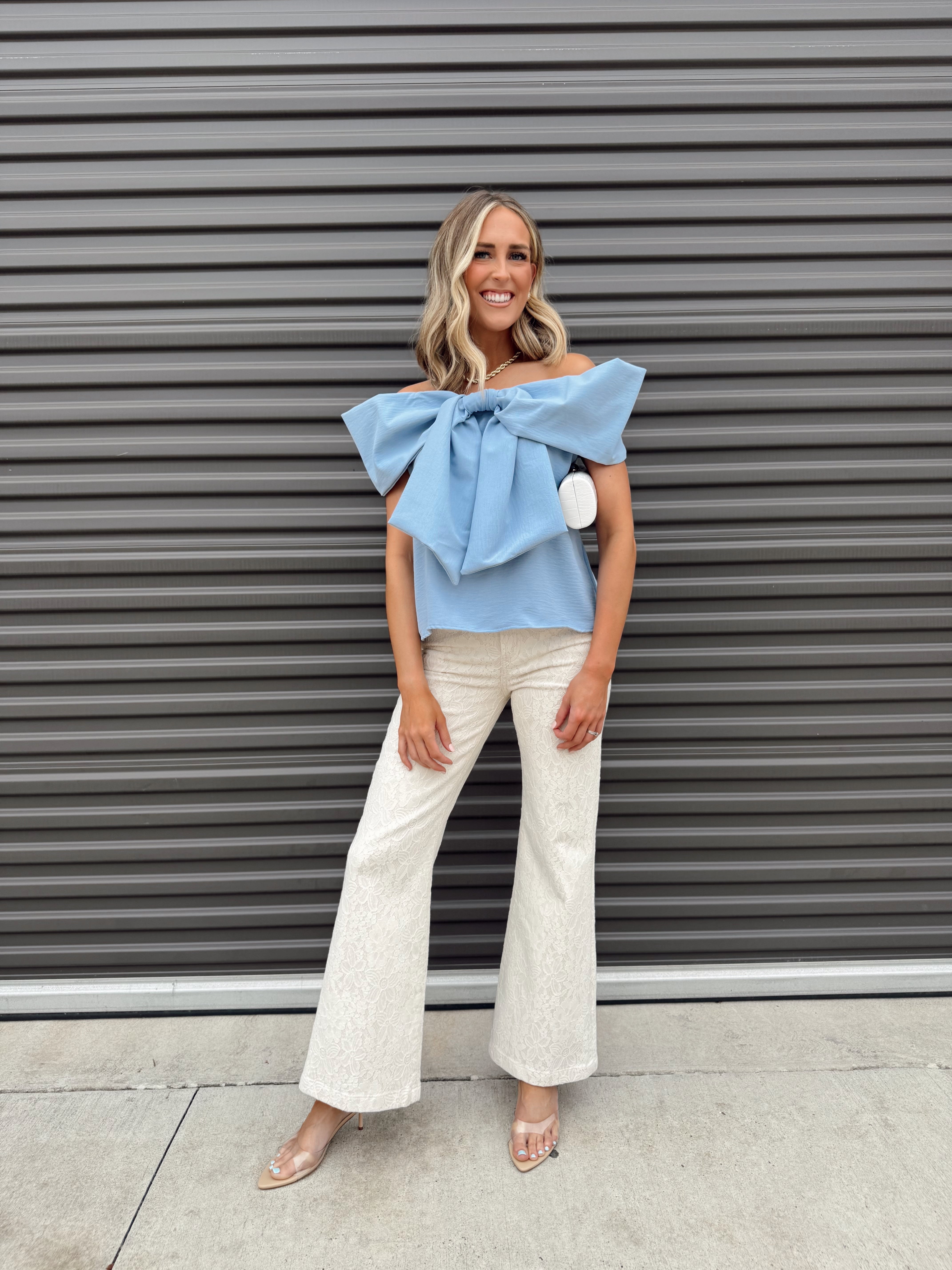 The Mikaela Bow Top-Blue - Made in USA