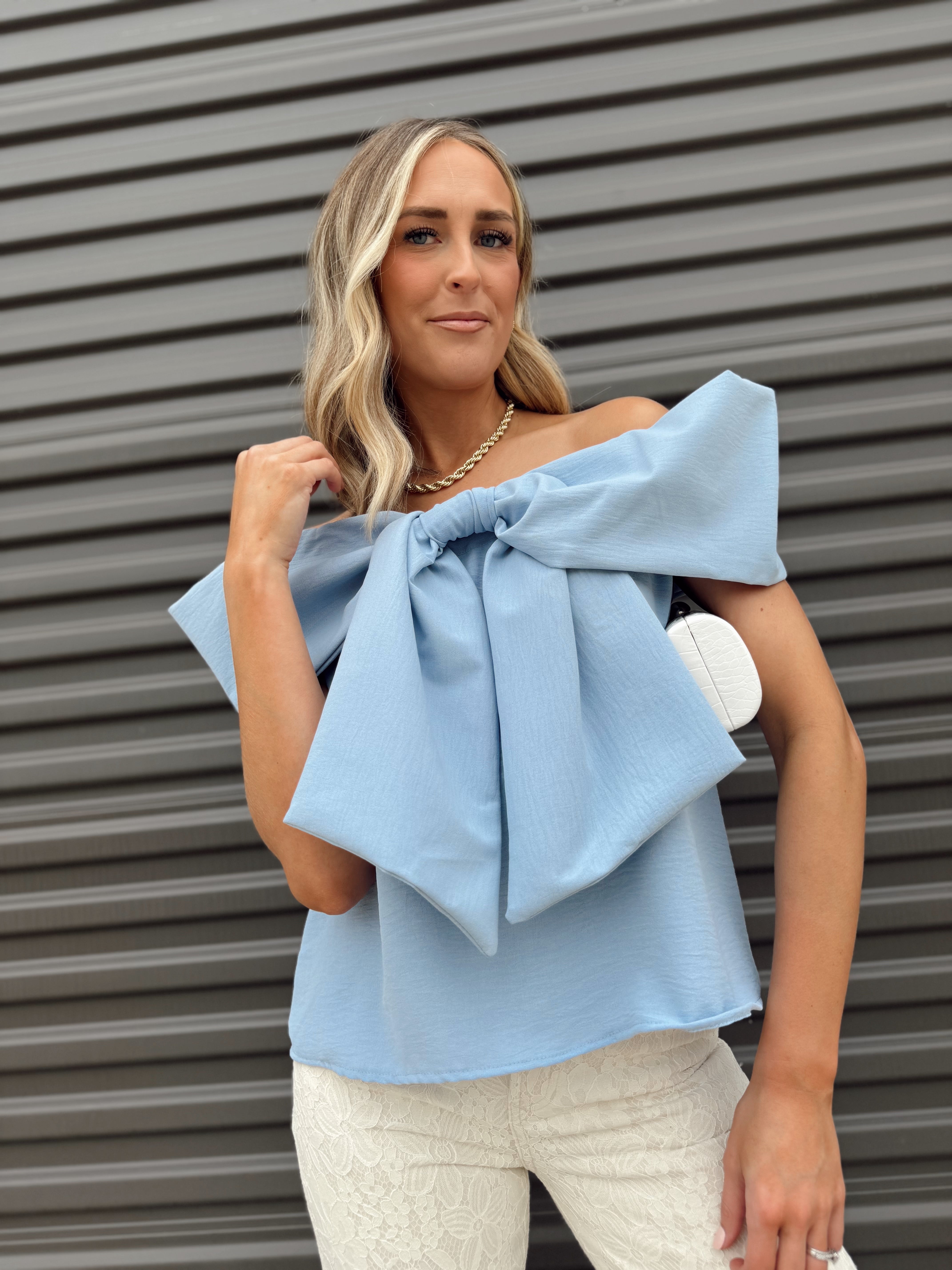 The Mikaela Bow Top-Blue - Made in USA