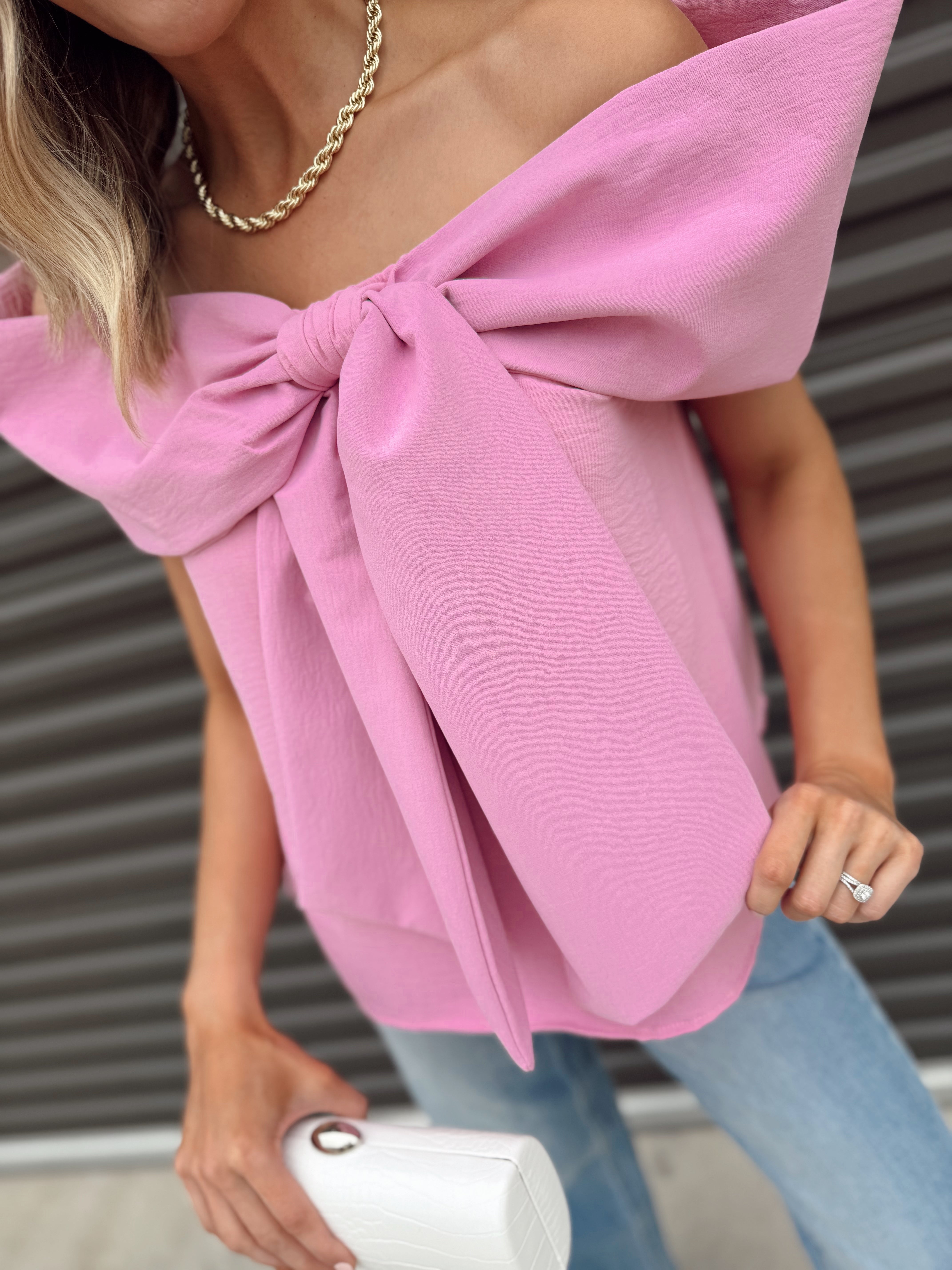 The Mikaela Bow Top-Pink - Made in USA