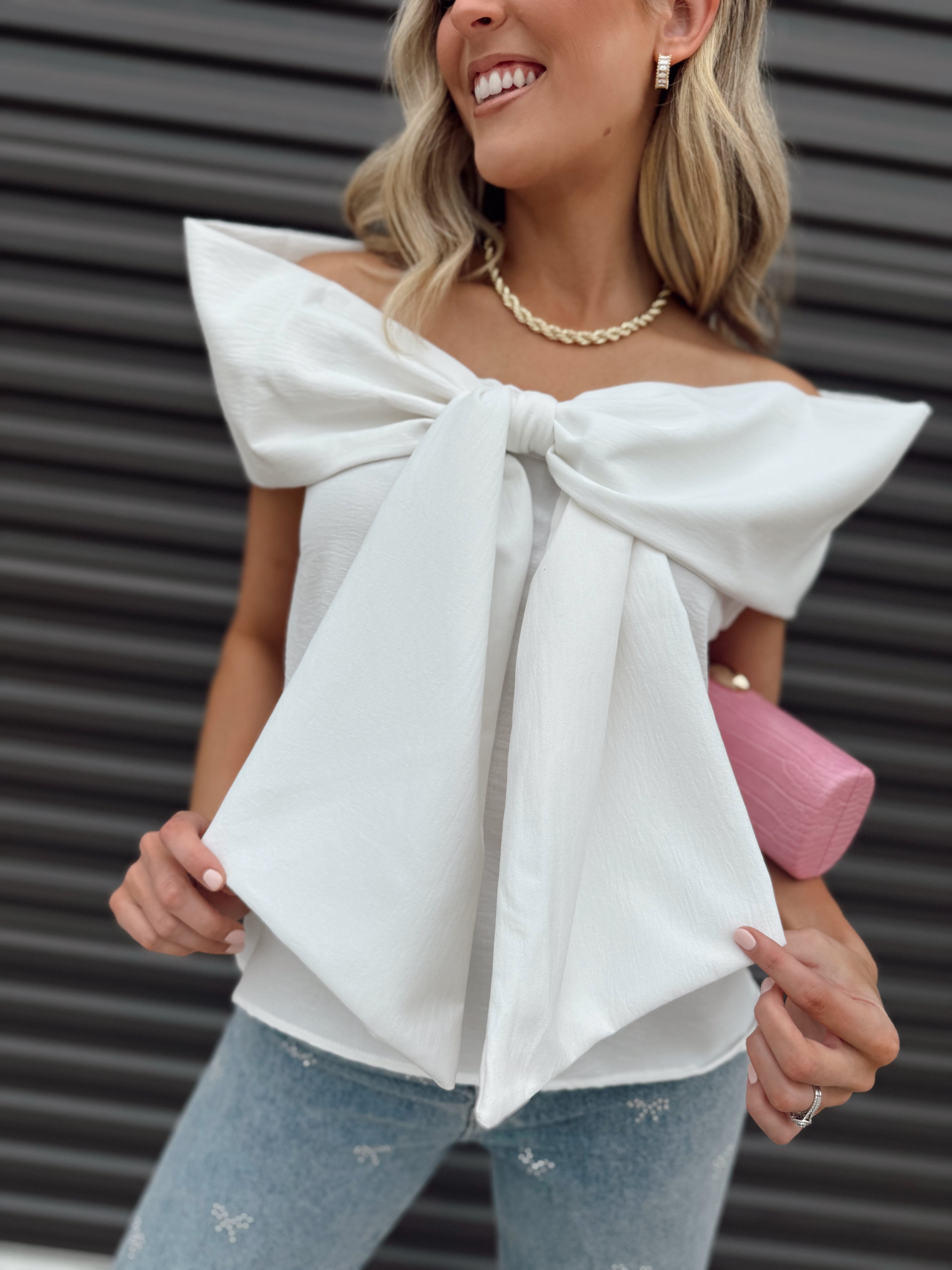 The Mikaela Bow Top-White - Made in USA