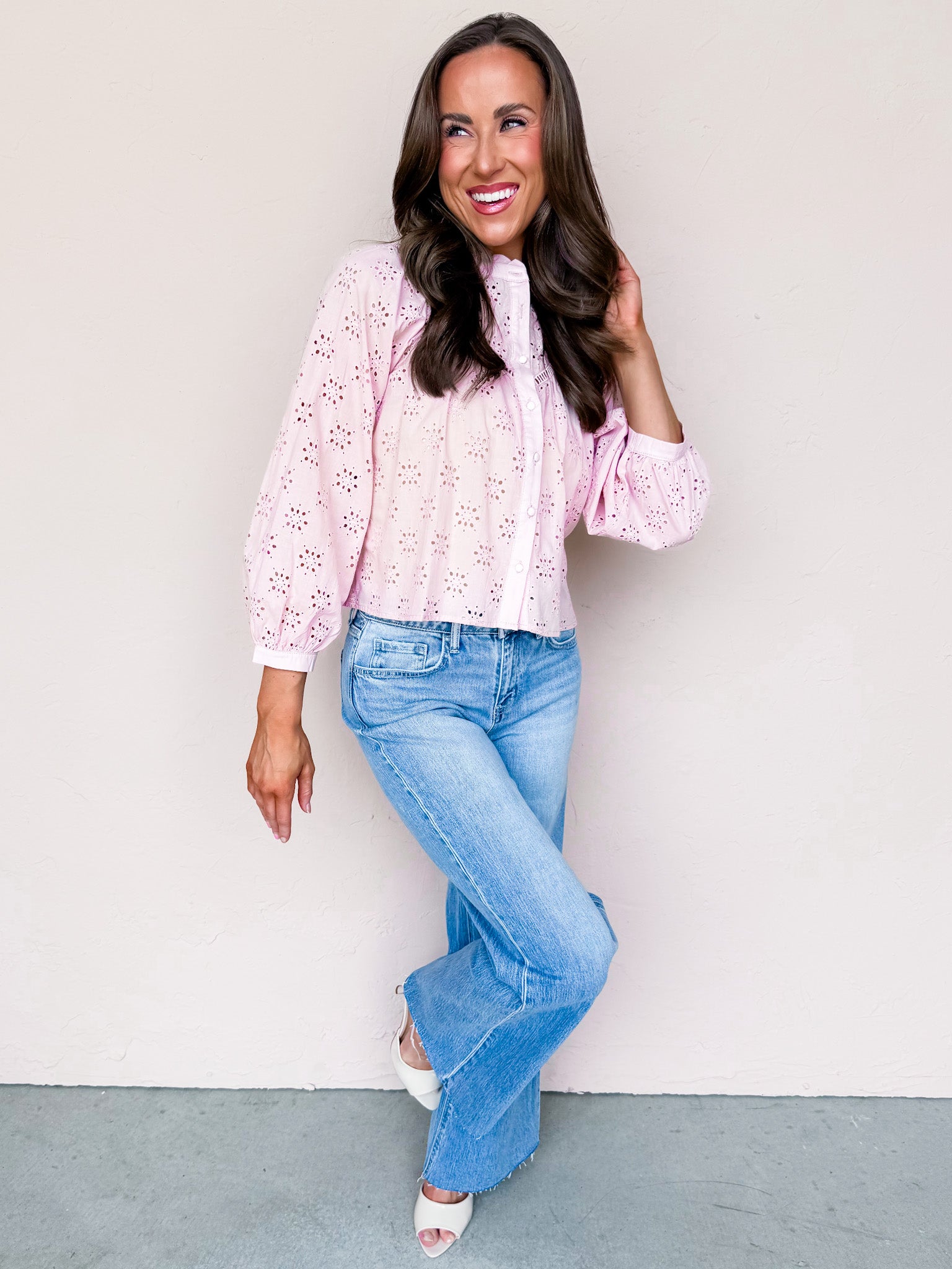 Clarissa Embroidered Button Front Top