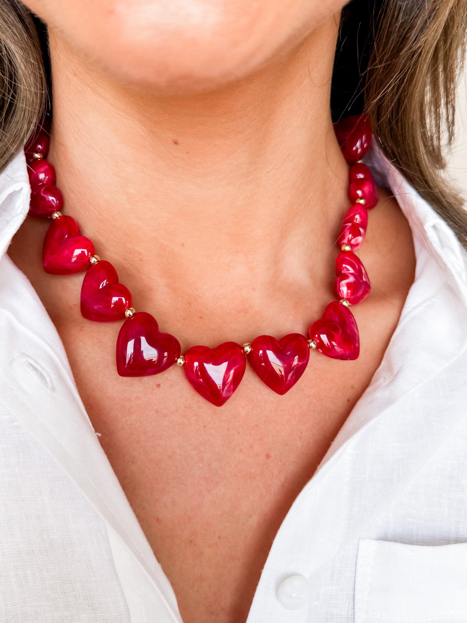 Heart Crush Beaded Necklace-Red