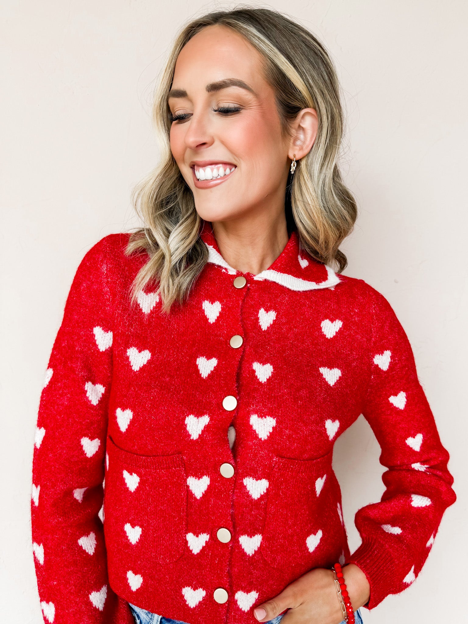 Jules Scallop Cardigan-Red