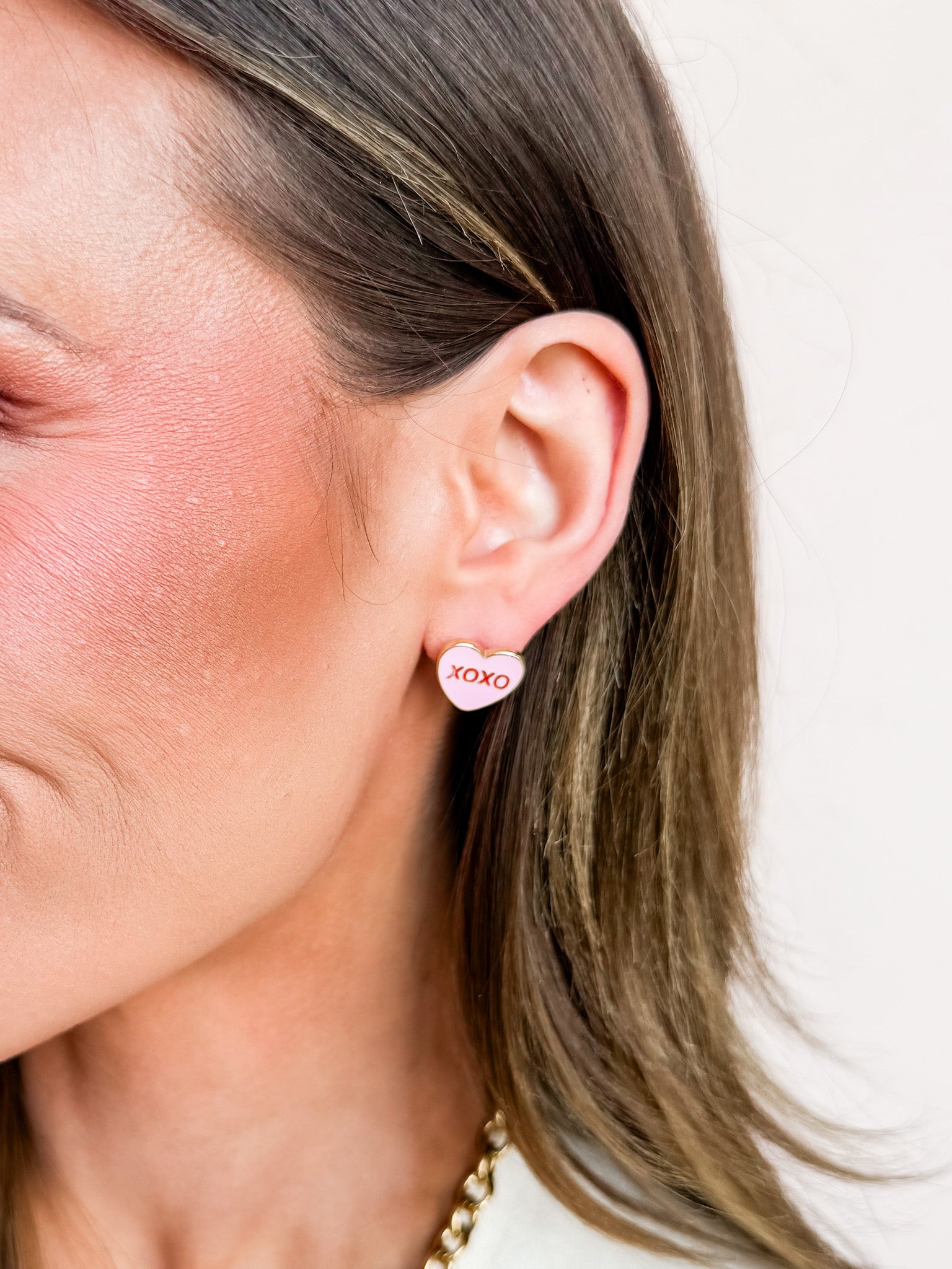Playful Heart Stud Earrings-Pink