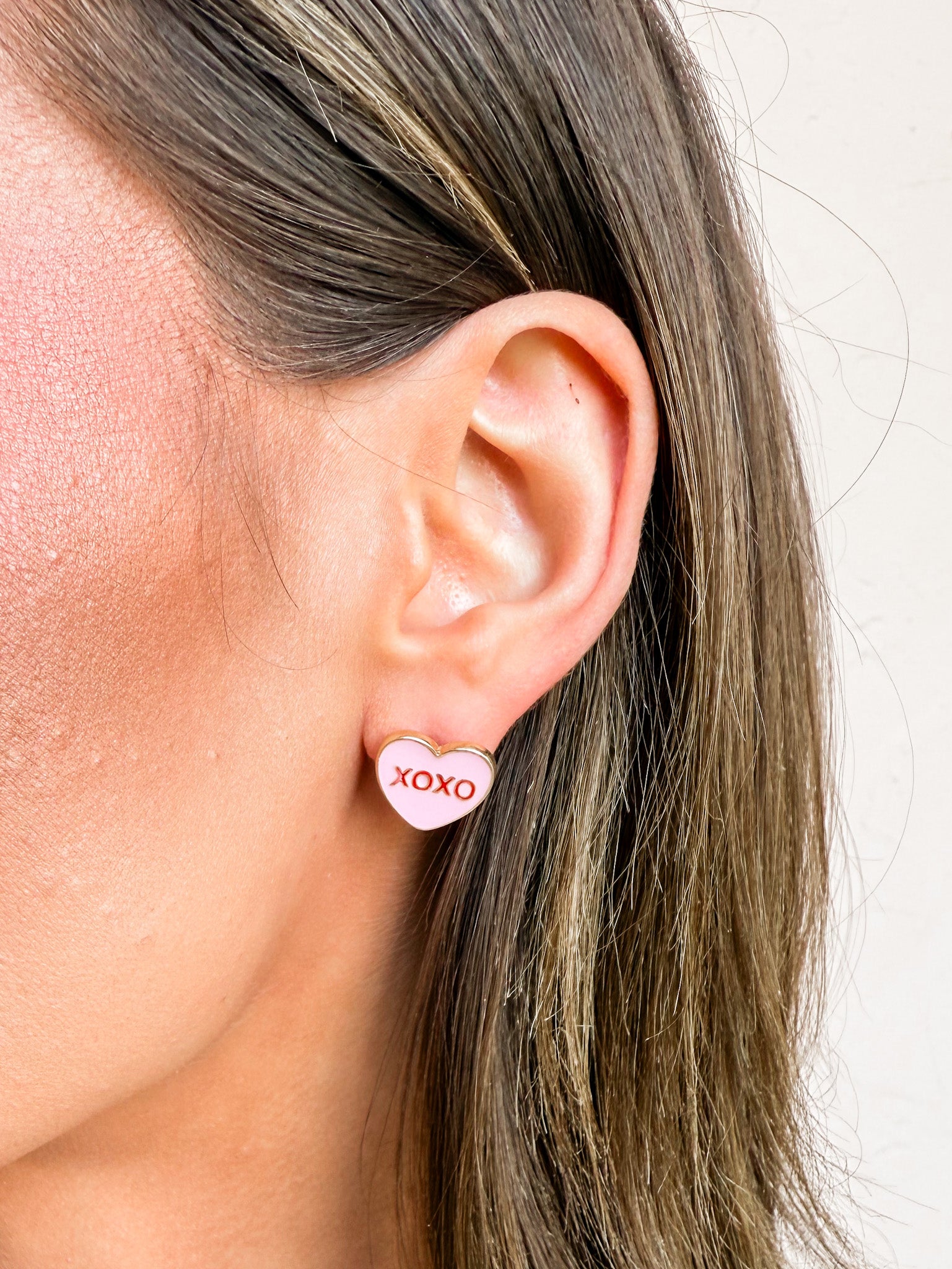 Playful Heart Stud Earrings-Pink