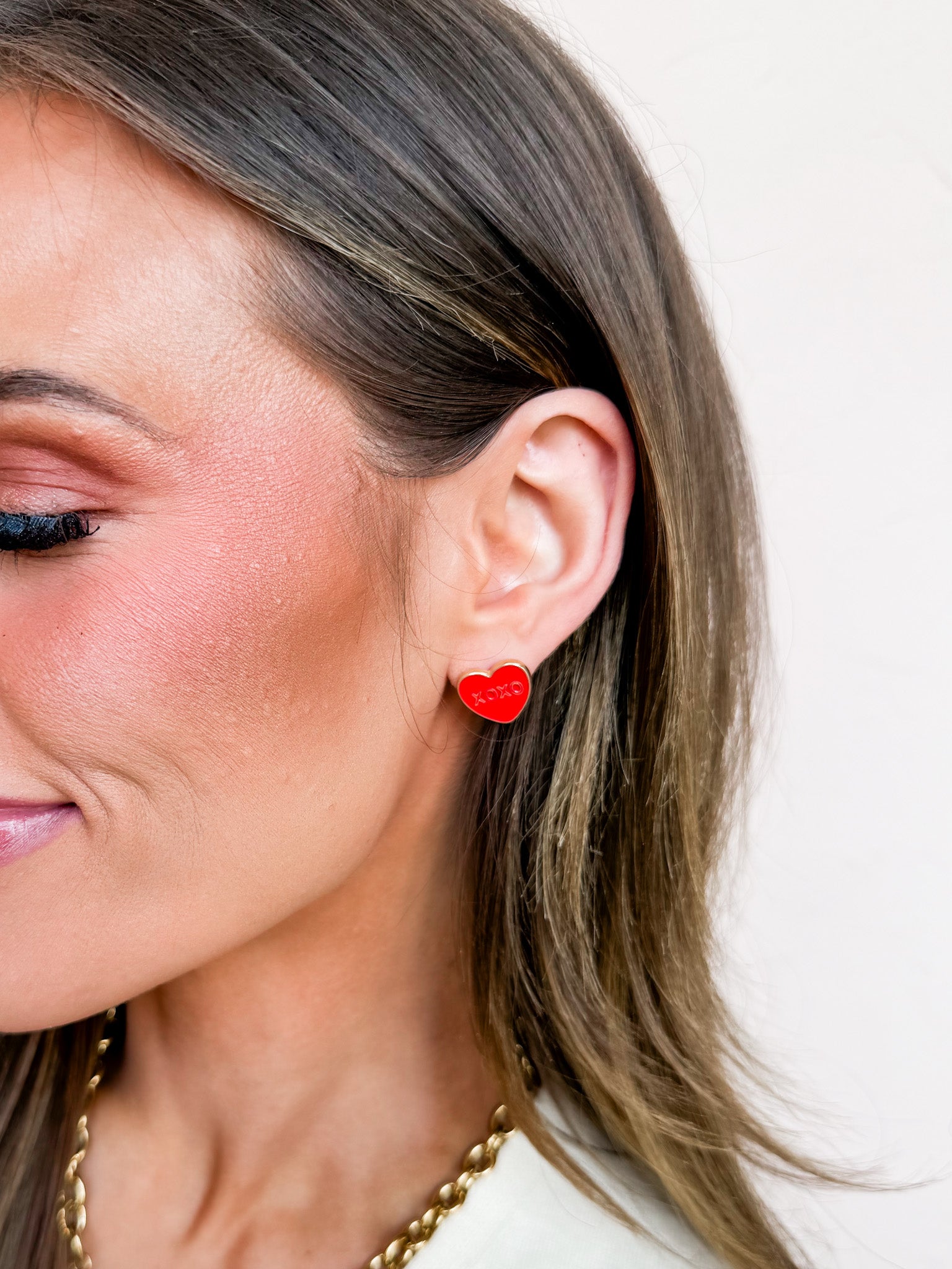 Playful Heart Stud Earrings-Red