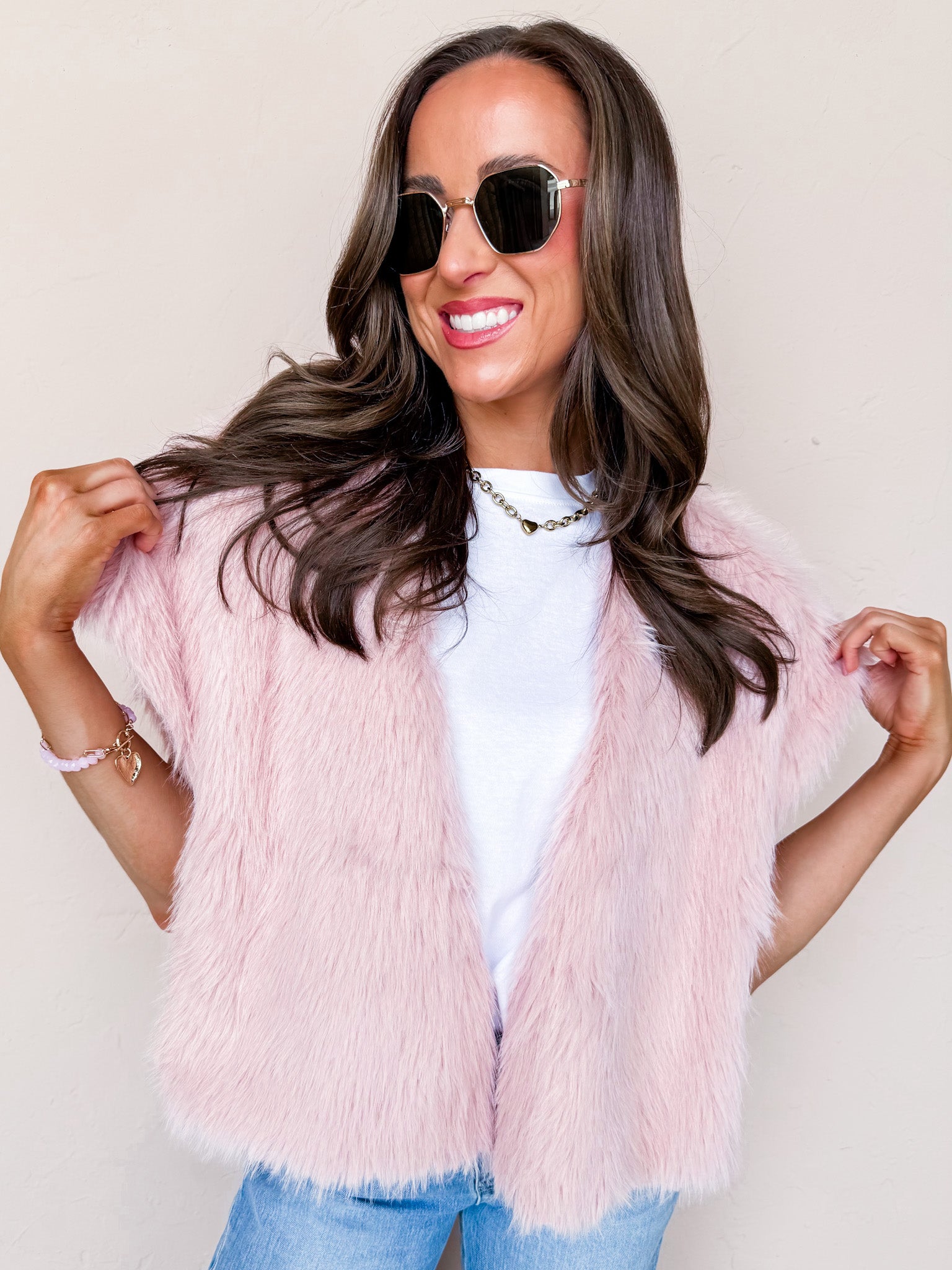 Prudence Faux Fur Vest-Pink