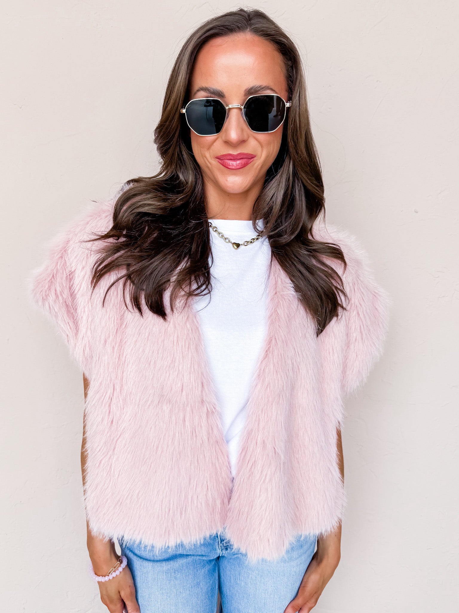 Prudence Faux Fur Vest-Pink