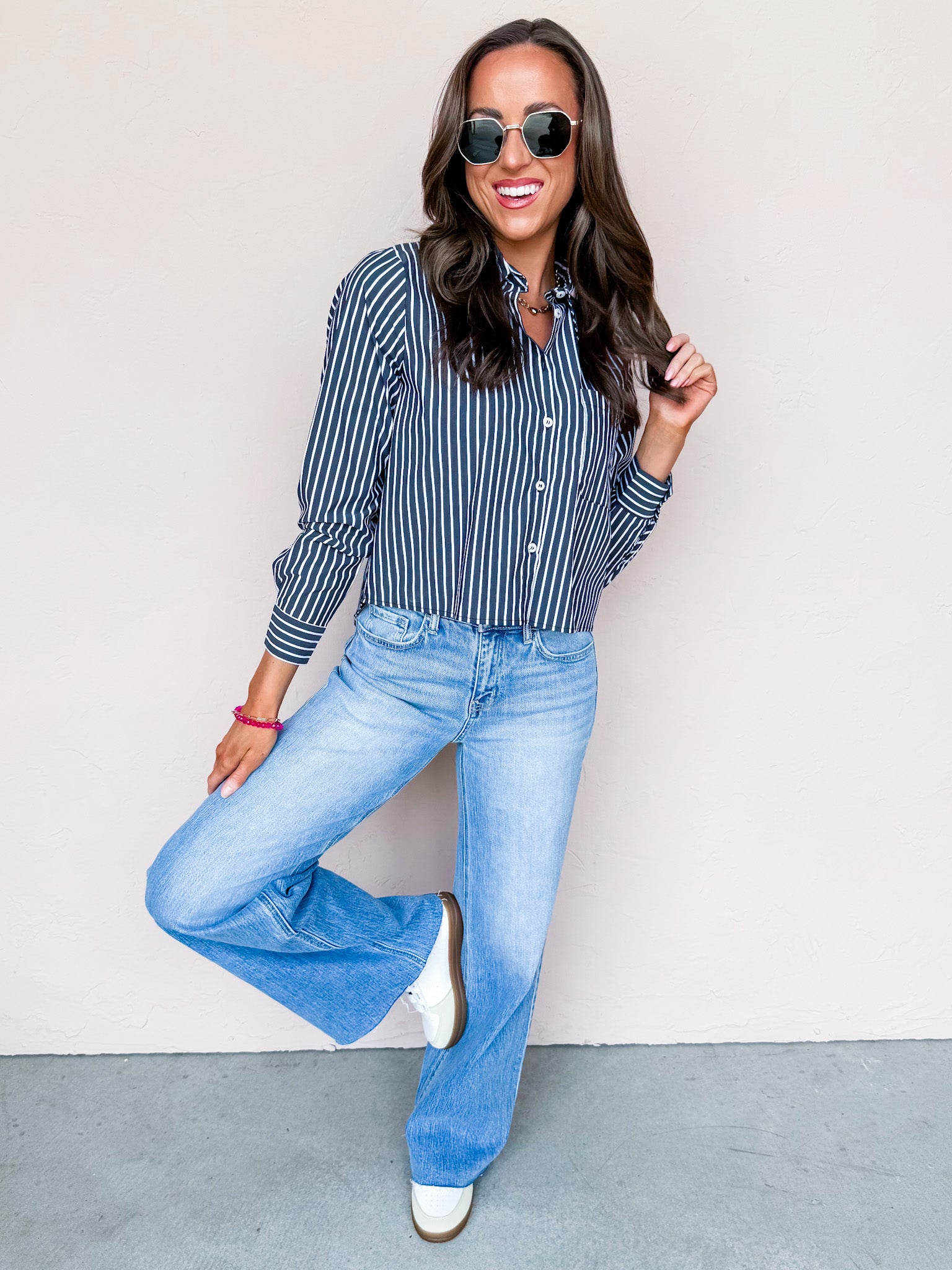 Tailored Edit Striped Button Front Top