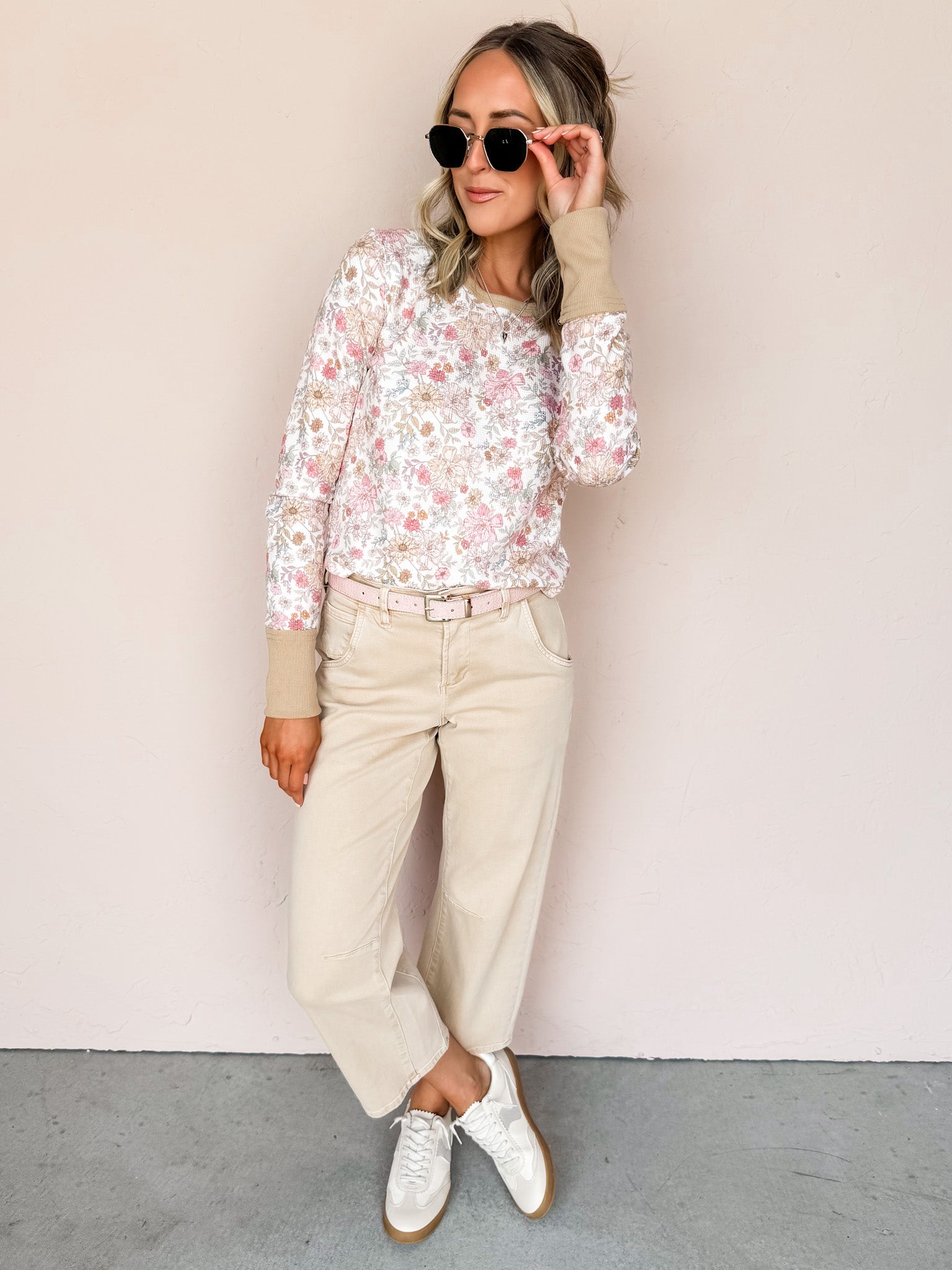 Peyton Waffle Floral Long Sleeve Top