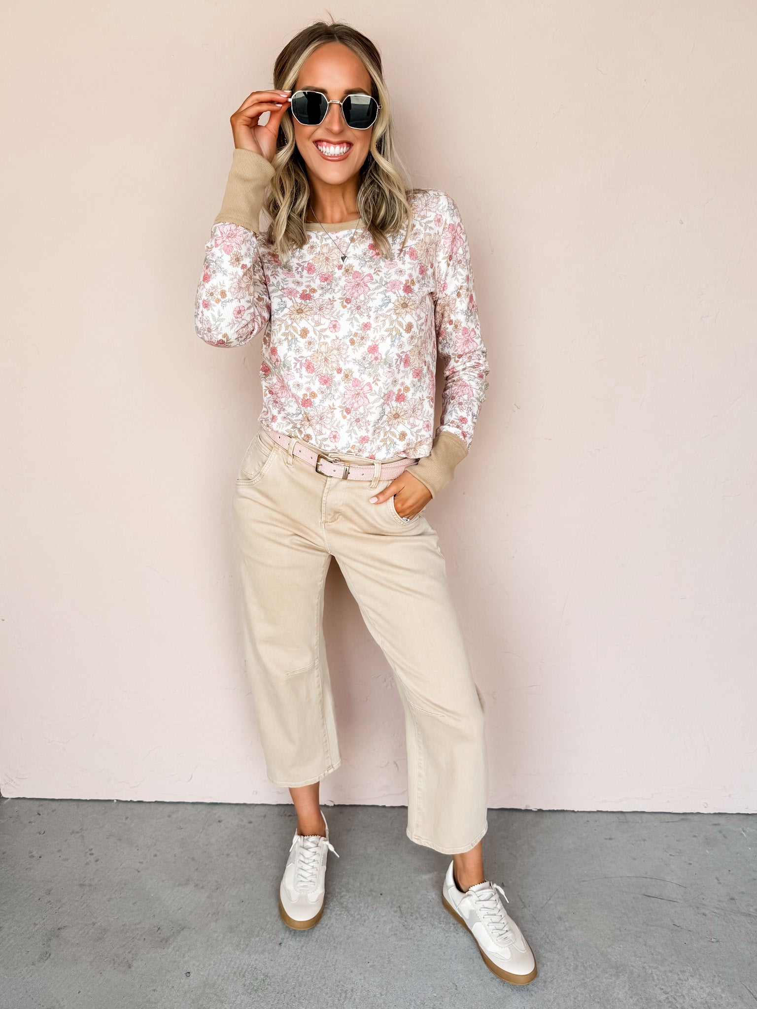 Peyton Waffle Floral Long Sleeve Top