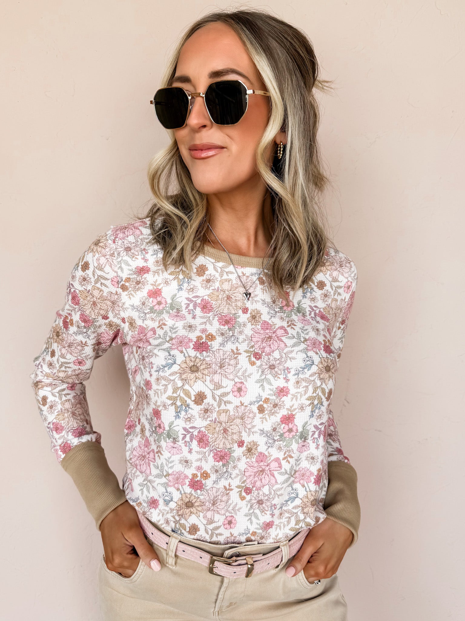 Peyton Waffle Floral Long Sleeve Top