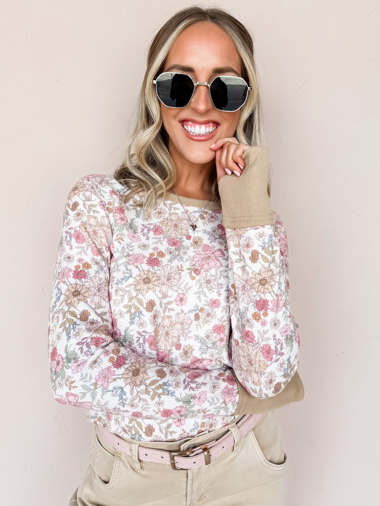 Peyton Waffle Floral Long Sleeve Top