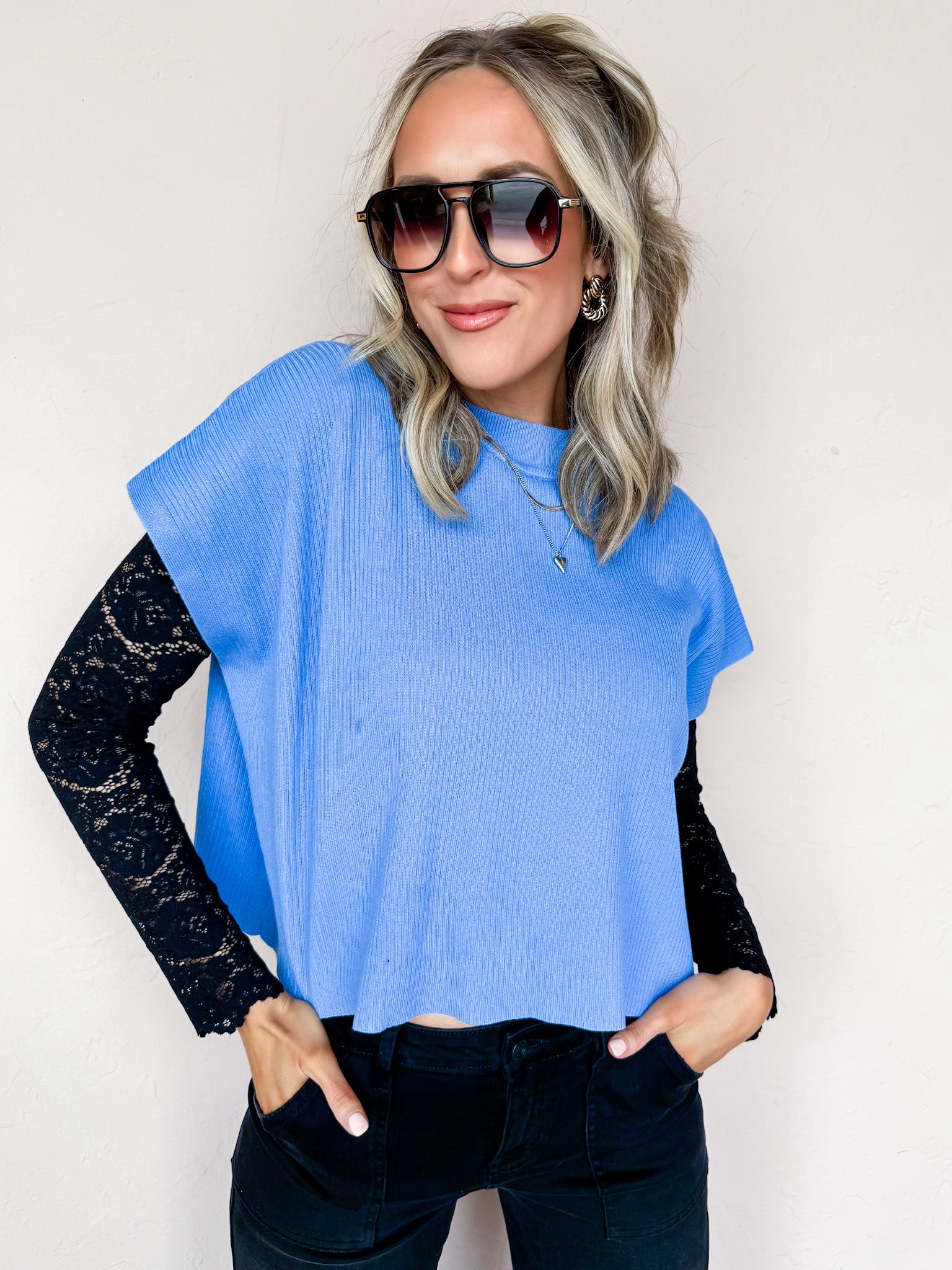 Rue Mock Neck Sweater-Blue