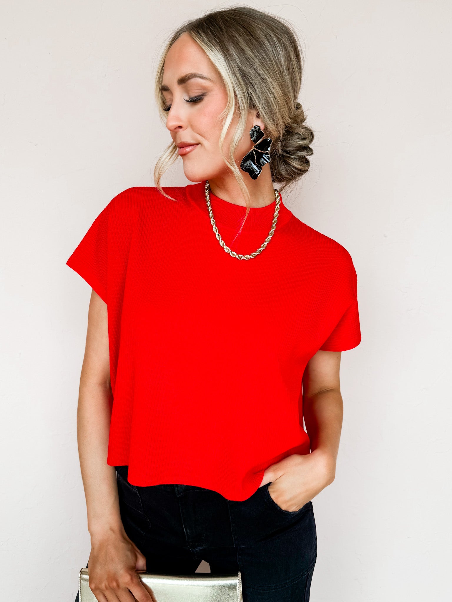 Rue Mock Neck Sweater-Ruby