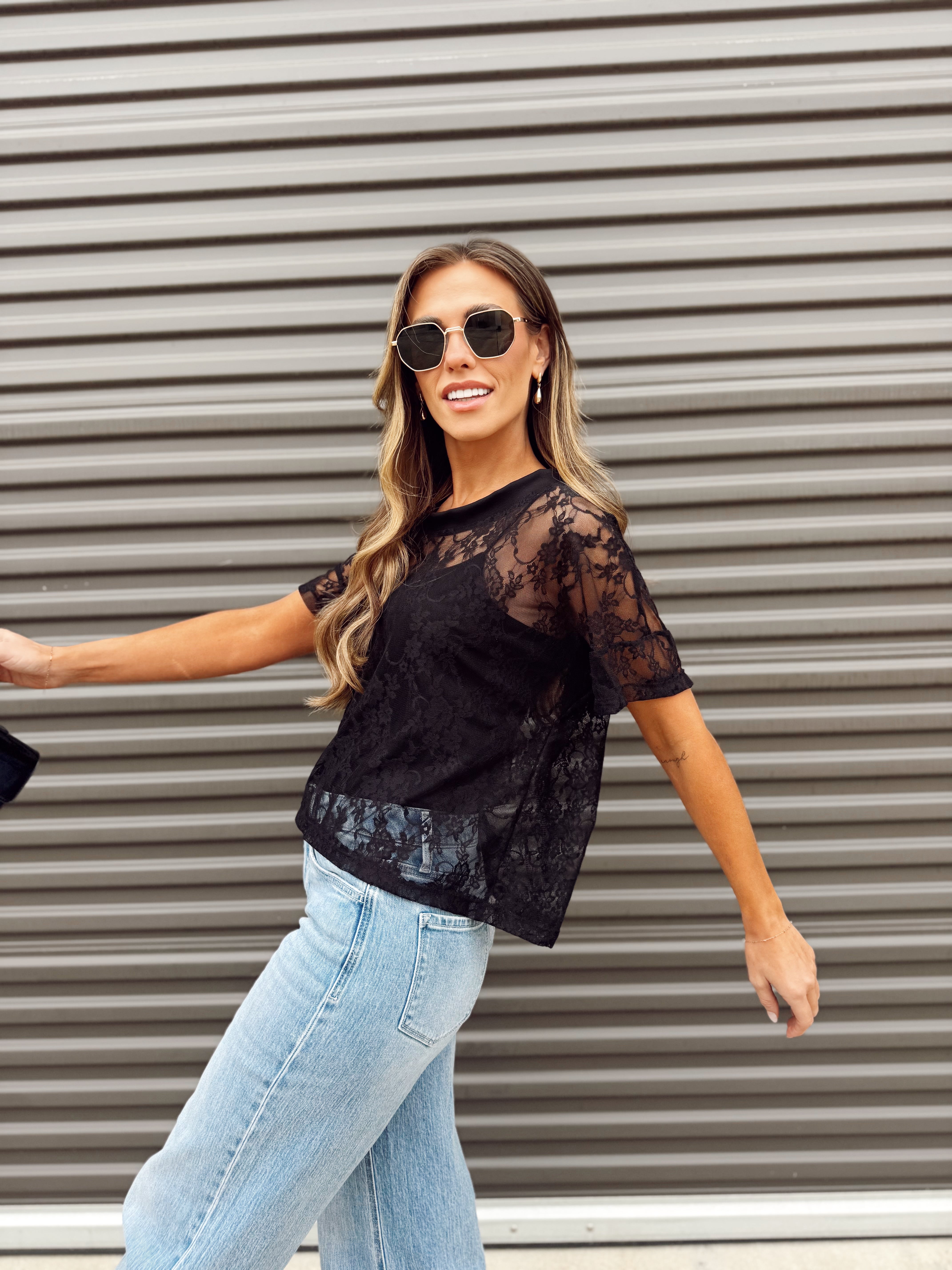 The Taylor Black Lace Boxy Tee – Made in USA Lightweight Lace Tee