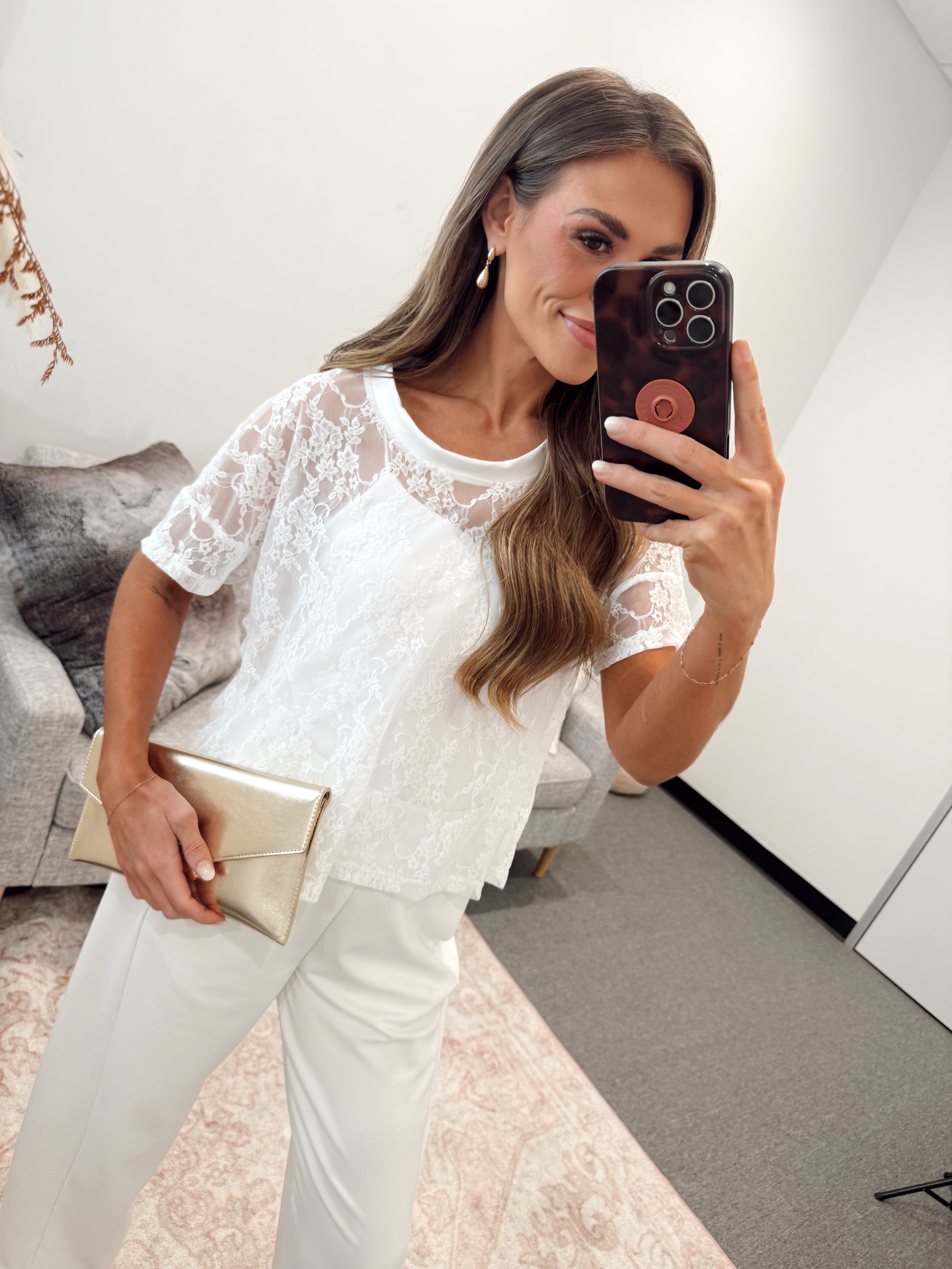 The Taylor White Lace Boxy Tee – Made in USA Lightweight Lace Tee