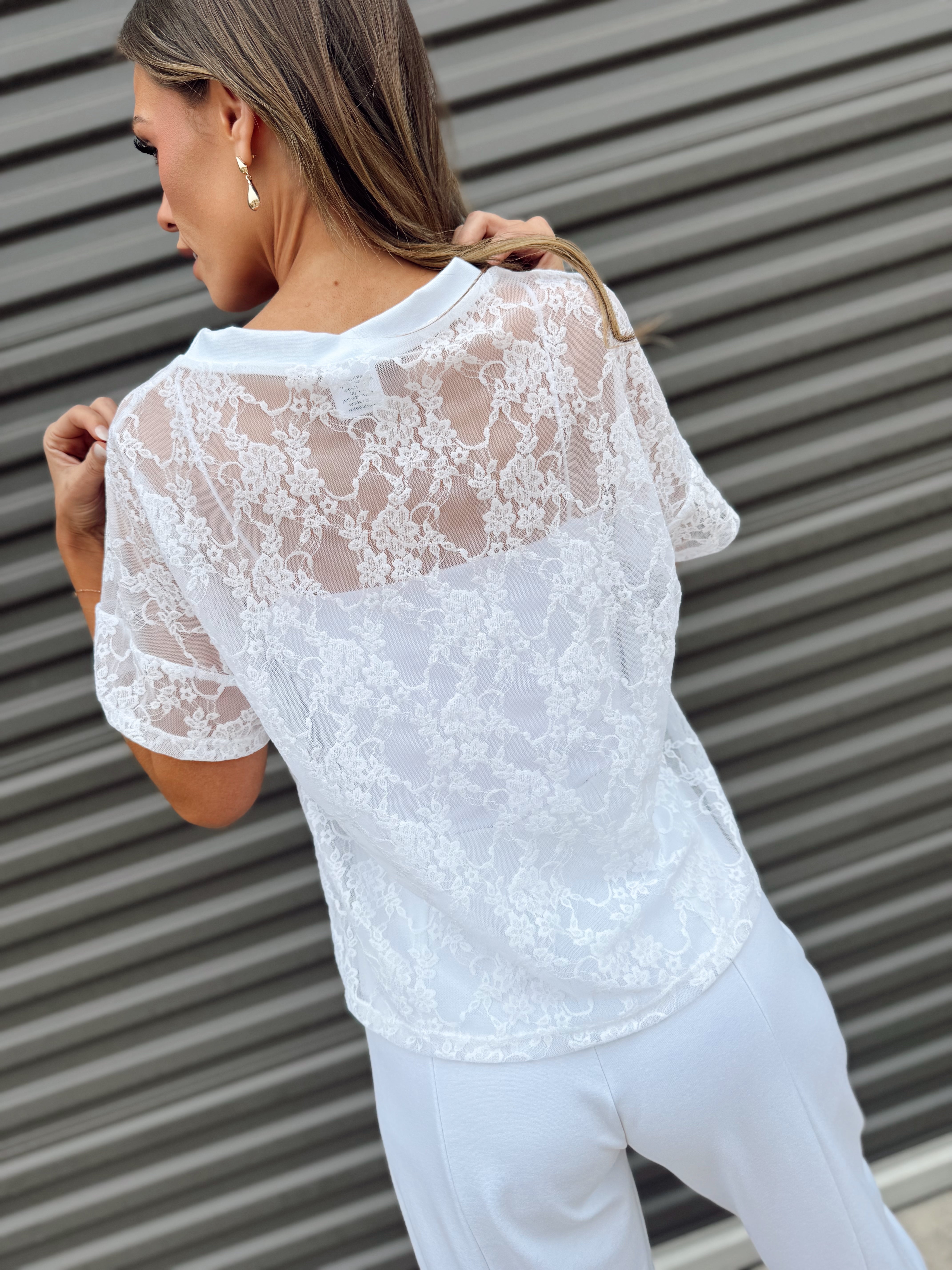 The Taylor White Lace Boxy Tee – Made in USA Lightweight Lace Tee