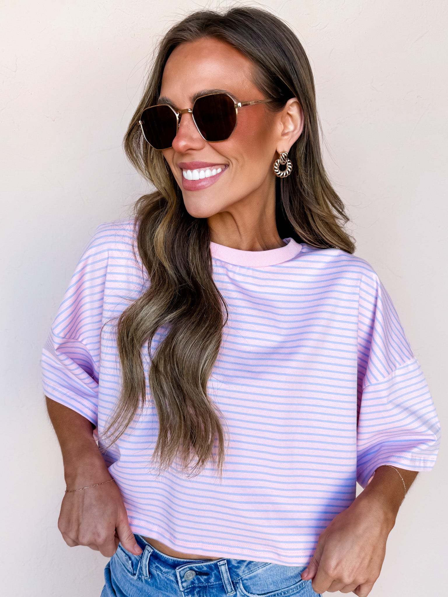 Deana Striped Top-Pink
