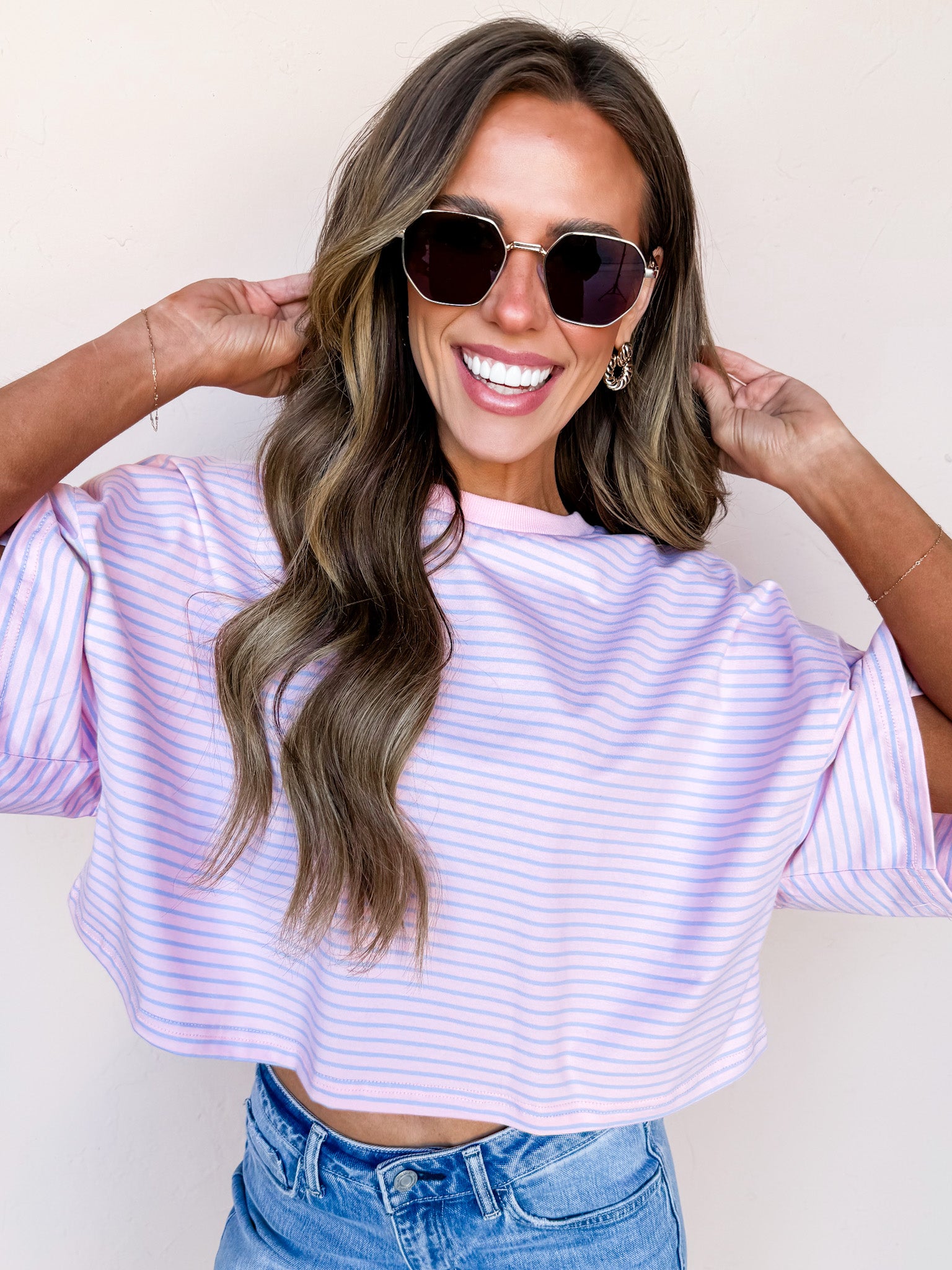 Deana Striped Top-Pink