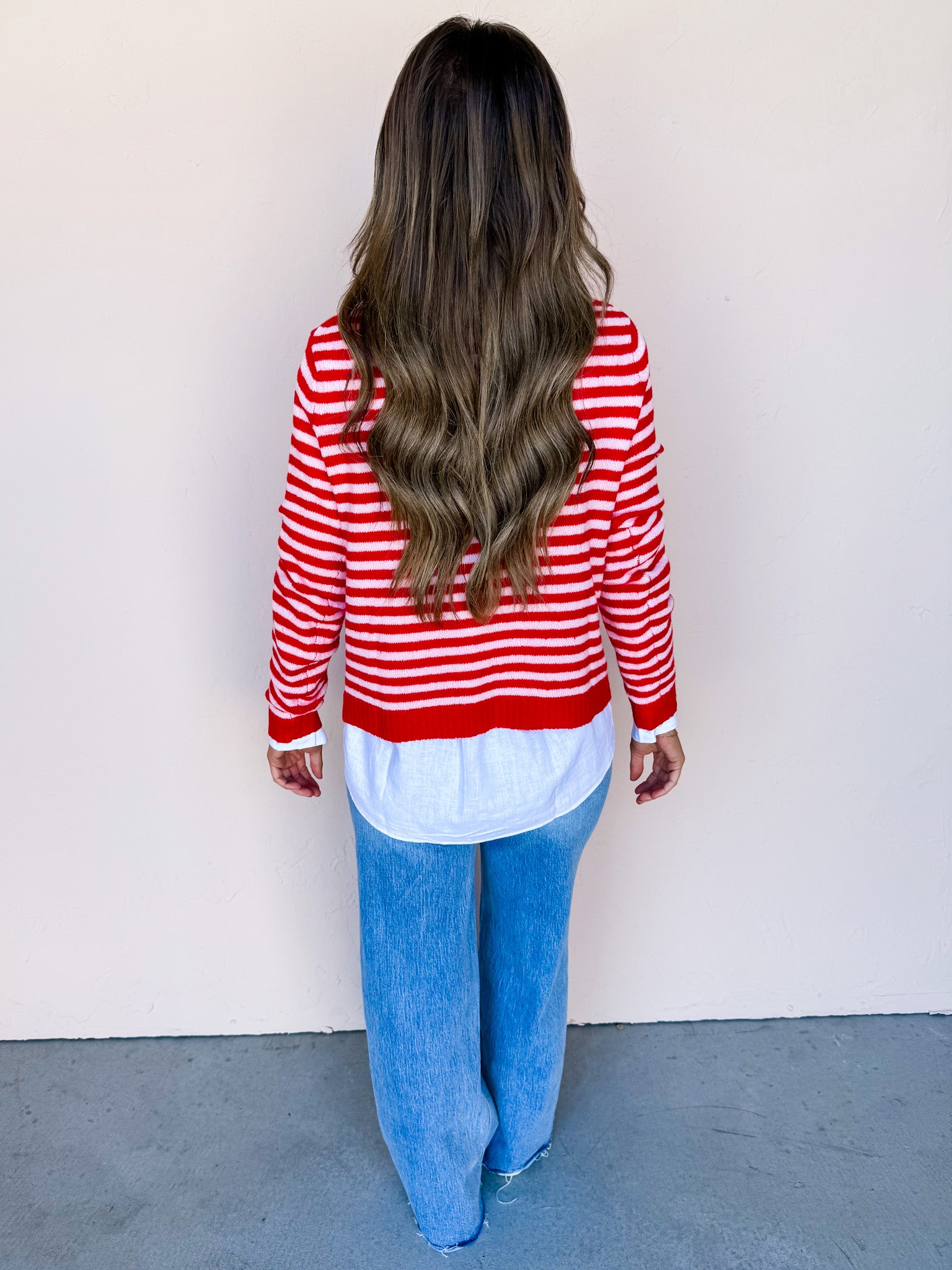 Kendall Striped Button Front Cardigan-Red