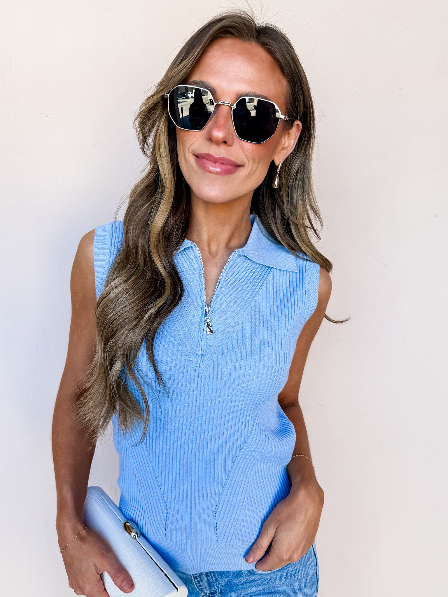 Nyla Sleeveless Quarter Zip-Blue