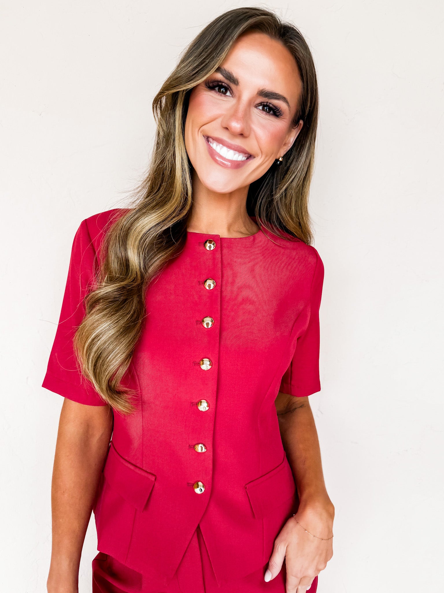 Welsley Short Sleeve Blazer-Dark Red