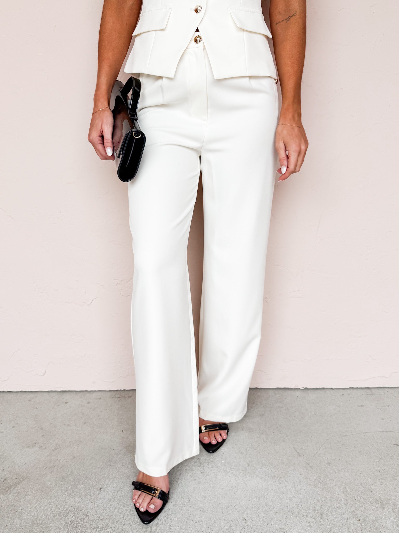 Welsley Wide Leg Trousers-Cream