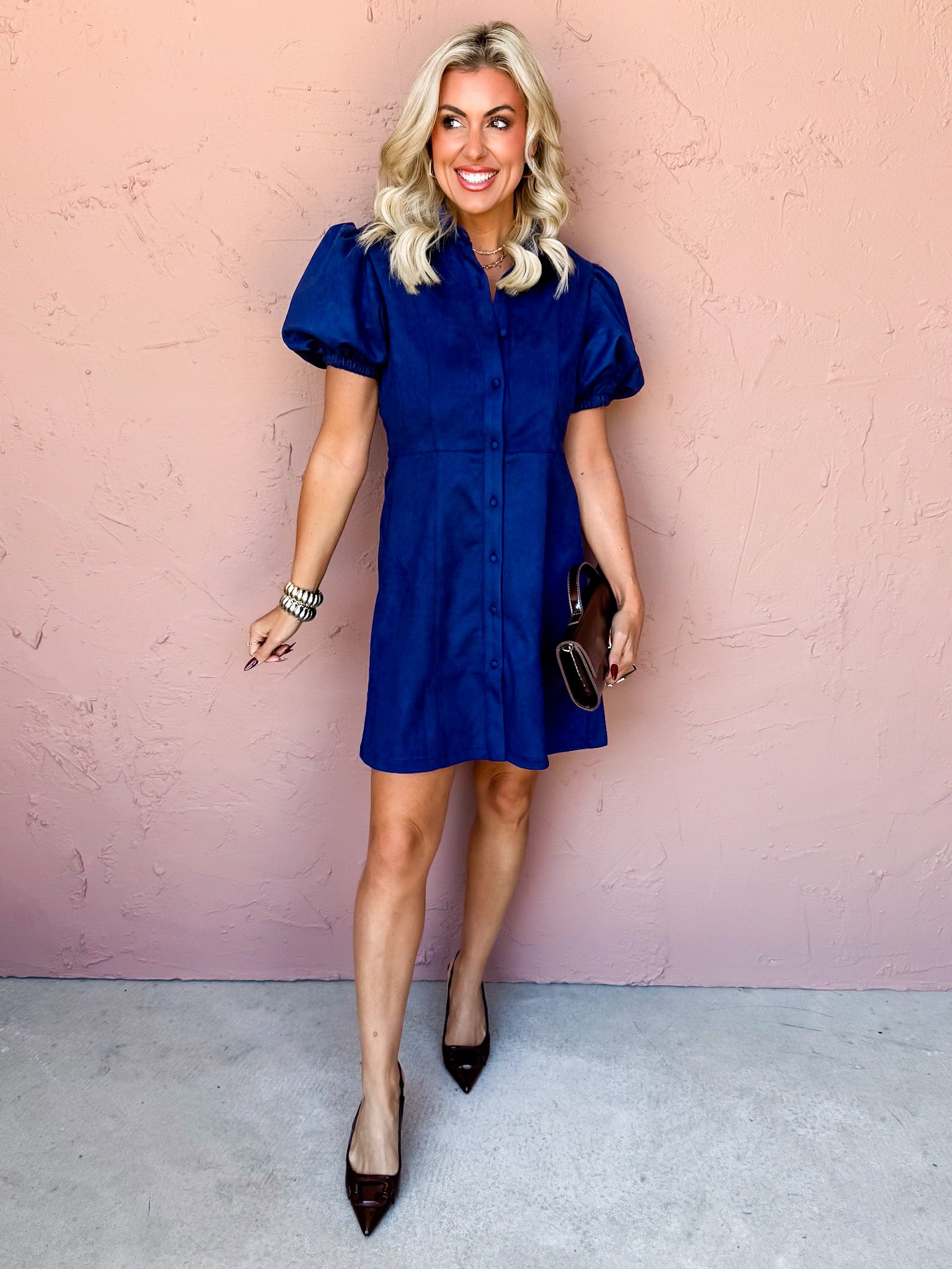 Hazy Nights Puff Sleeve Suede Dress