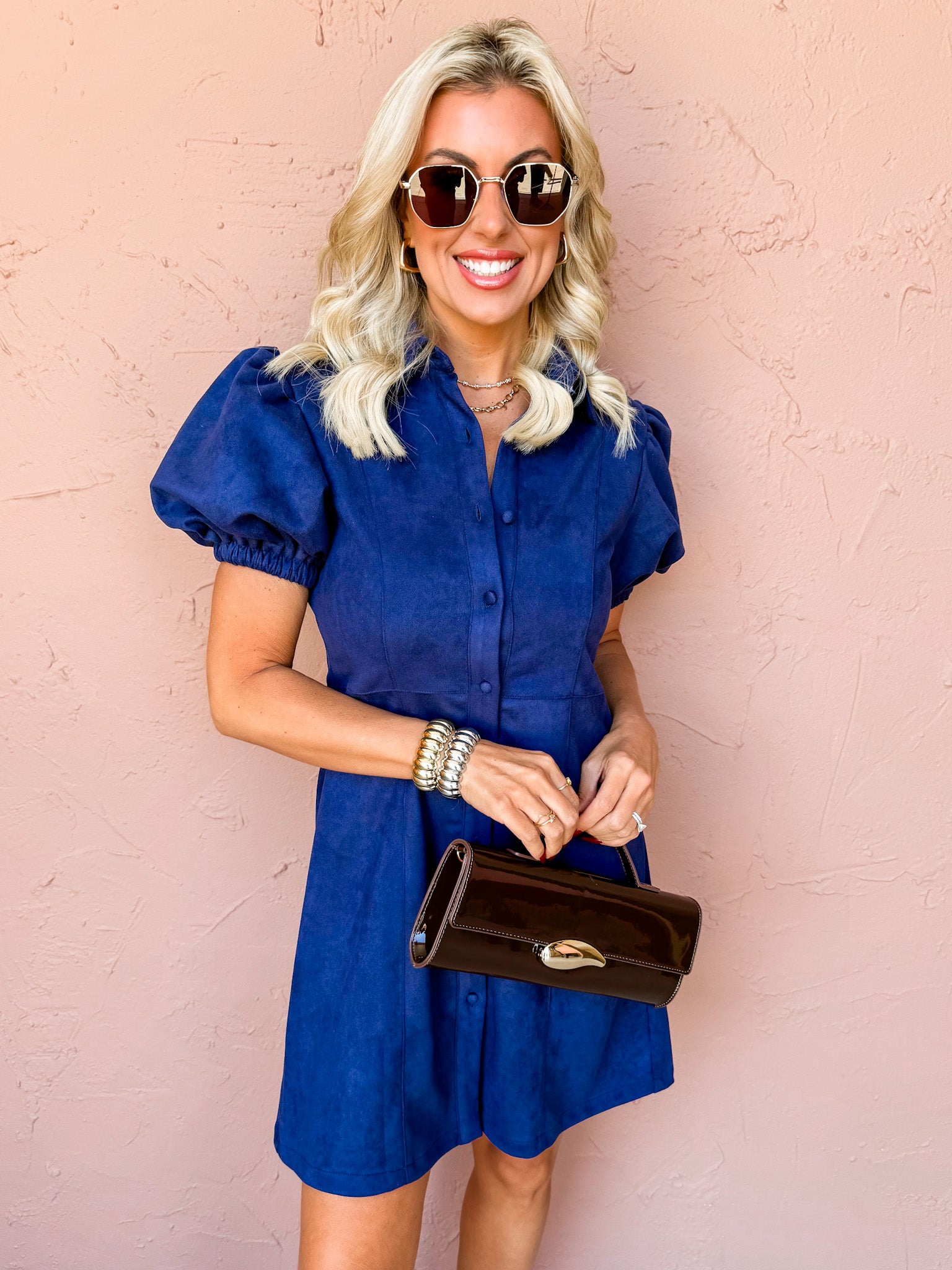 Hazy Nights Puff Sleeve Suede Dress