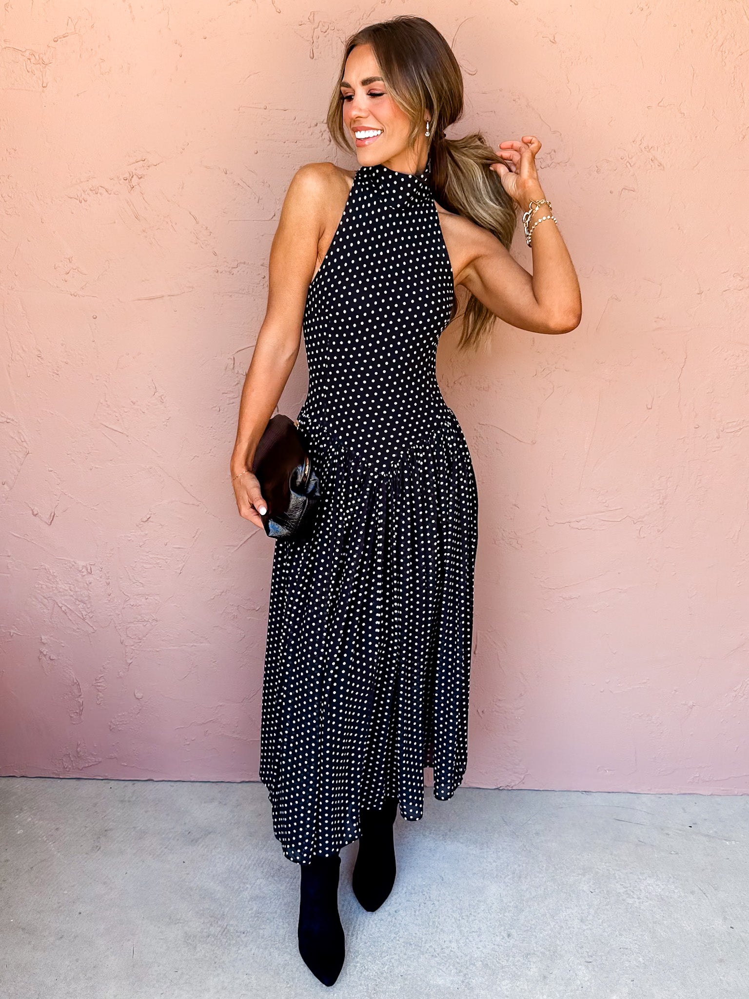 Lovely Edge Polka Dot Mock Neck Dress