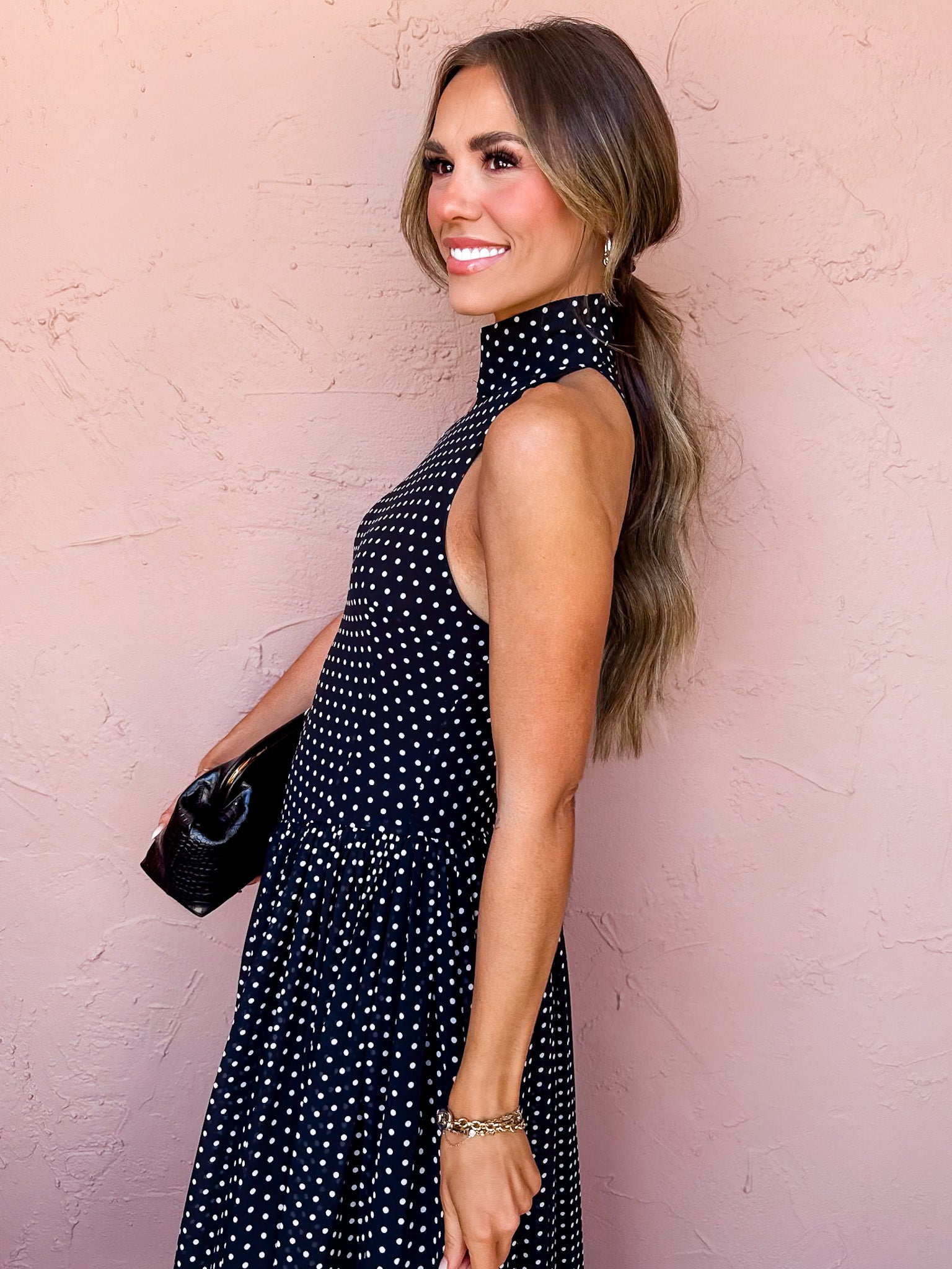 Lovely Edge Polka Dot Mock Neck Dress