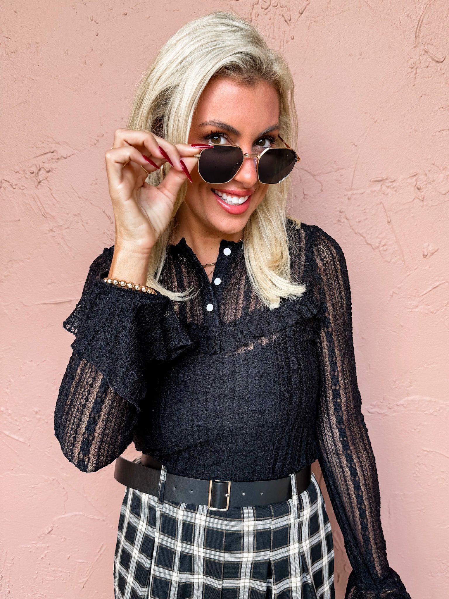 Onyx Night Lace Henley Top