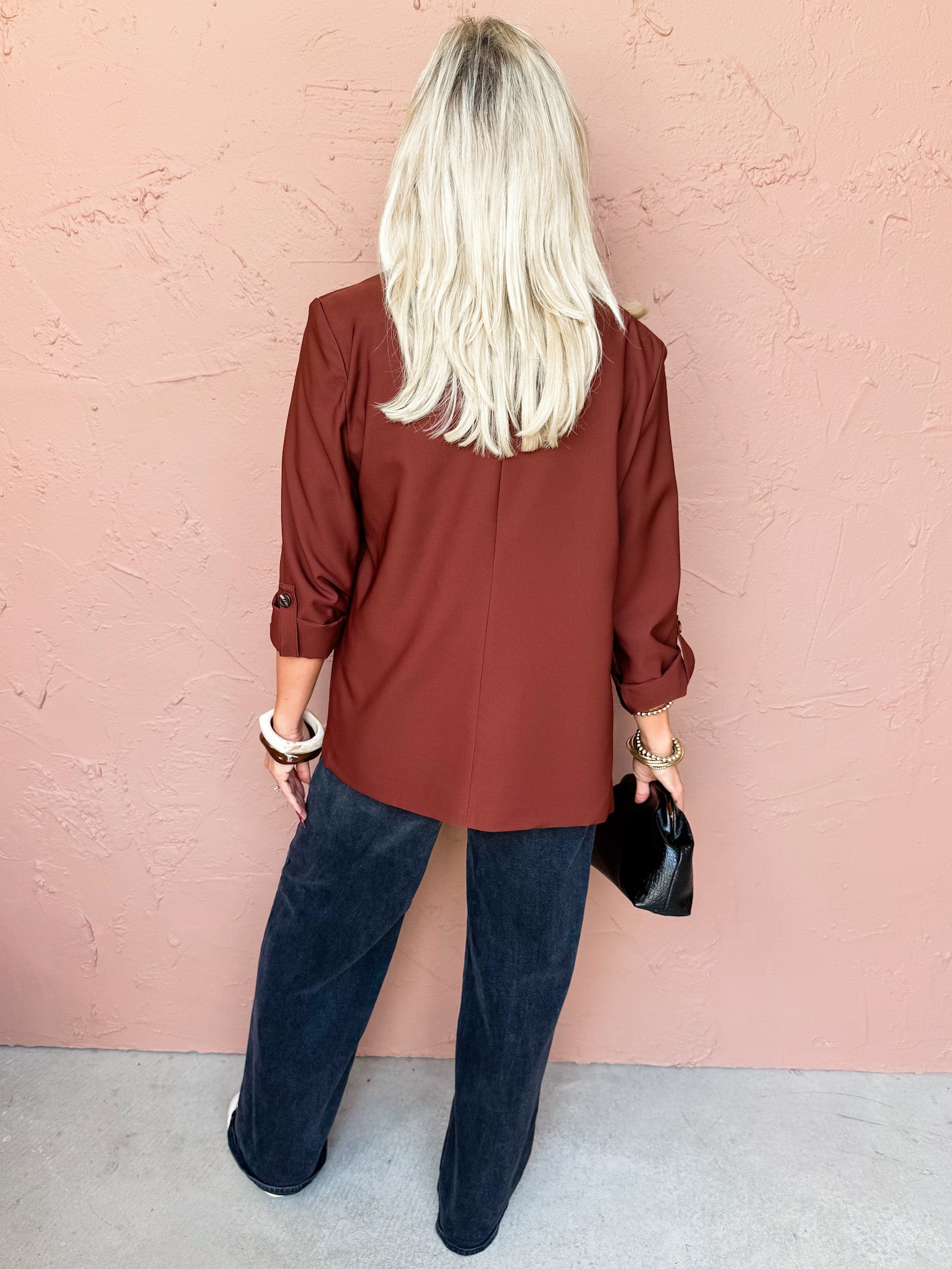 Paula Open Front Blazer Jacket-Brown