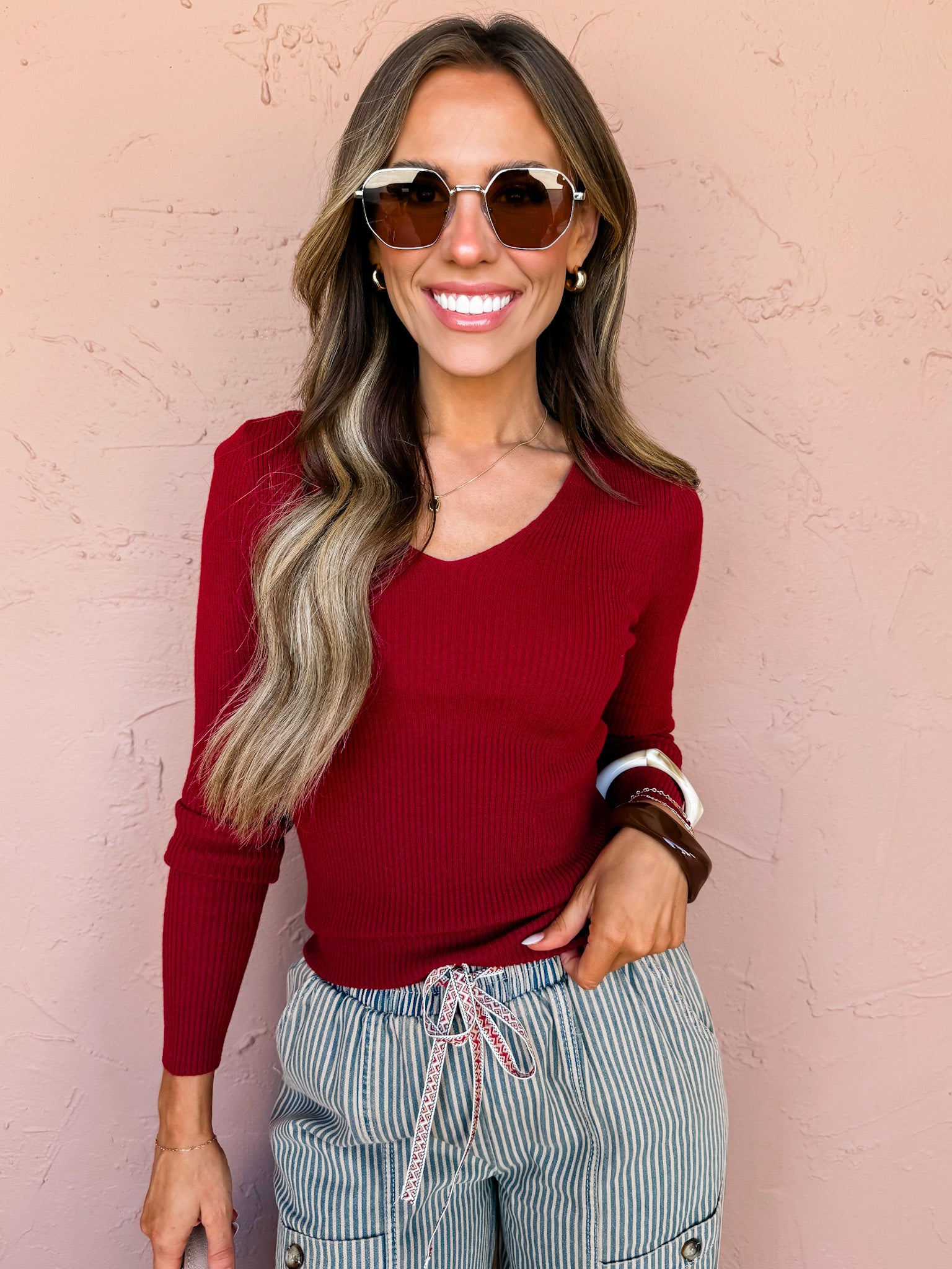Peaceful Feelings Ribbed Top-Dark Red