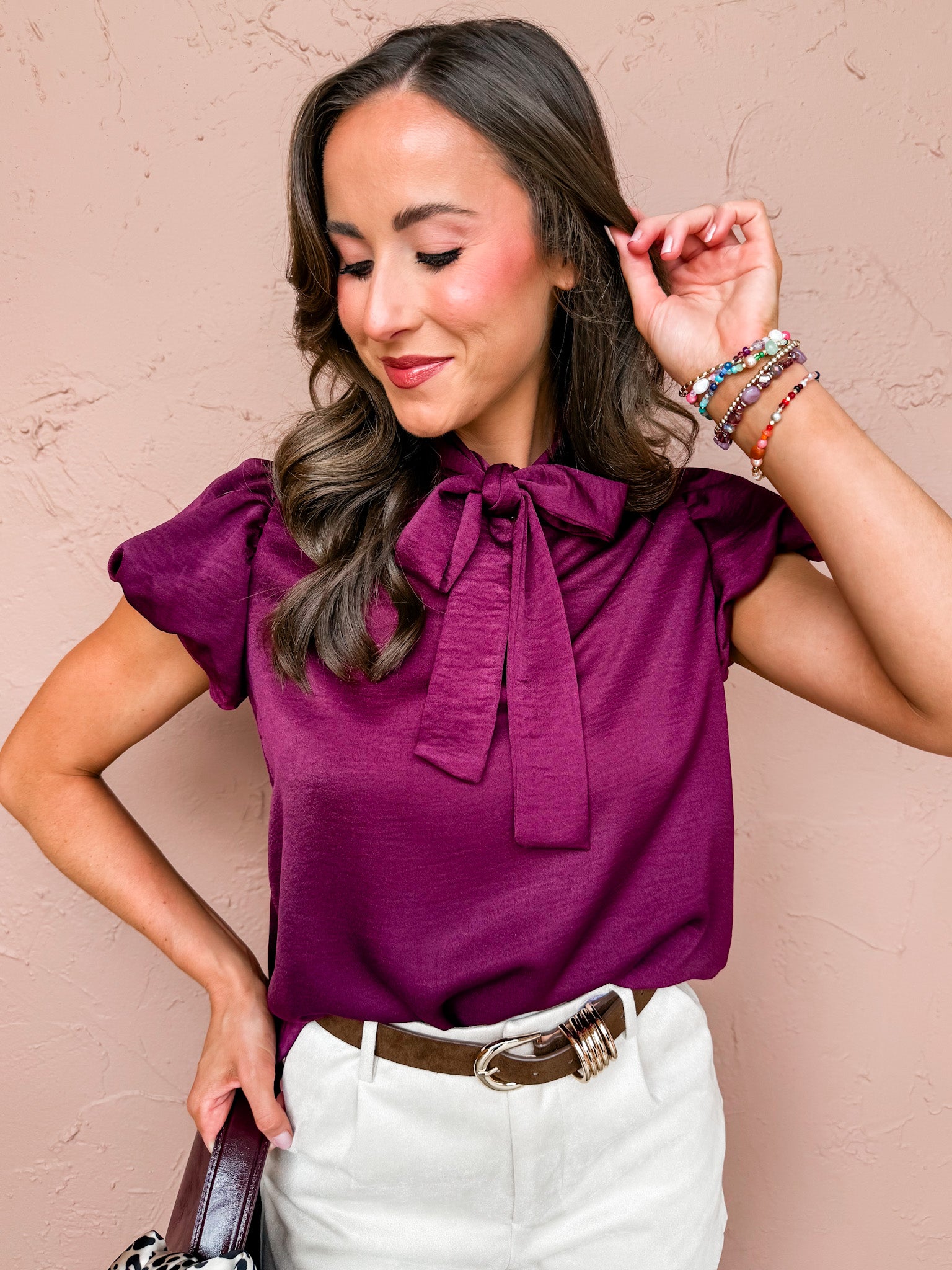 Satin Story Tie Neck Top