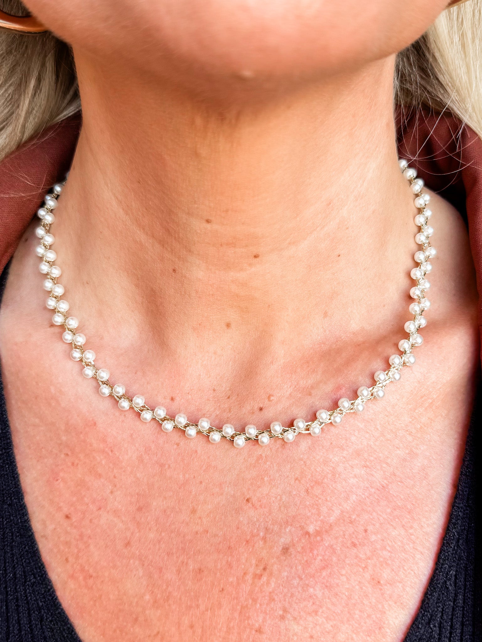 Starlit Braided Pearl Chain Necklace