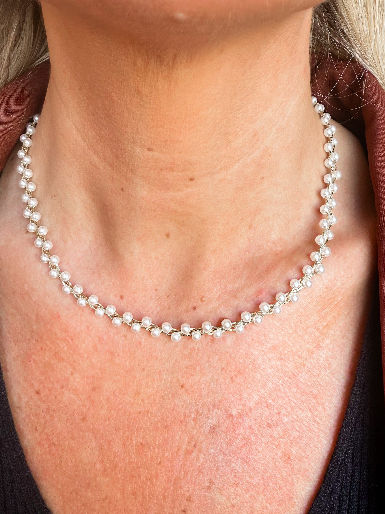 Starlit Braided Pearl Chain Necklace