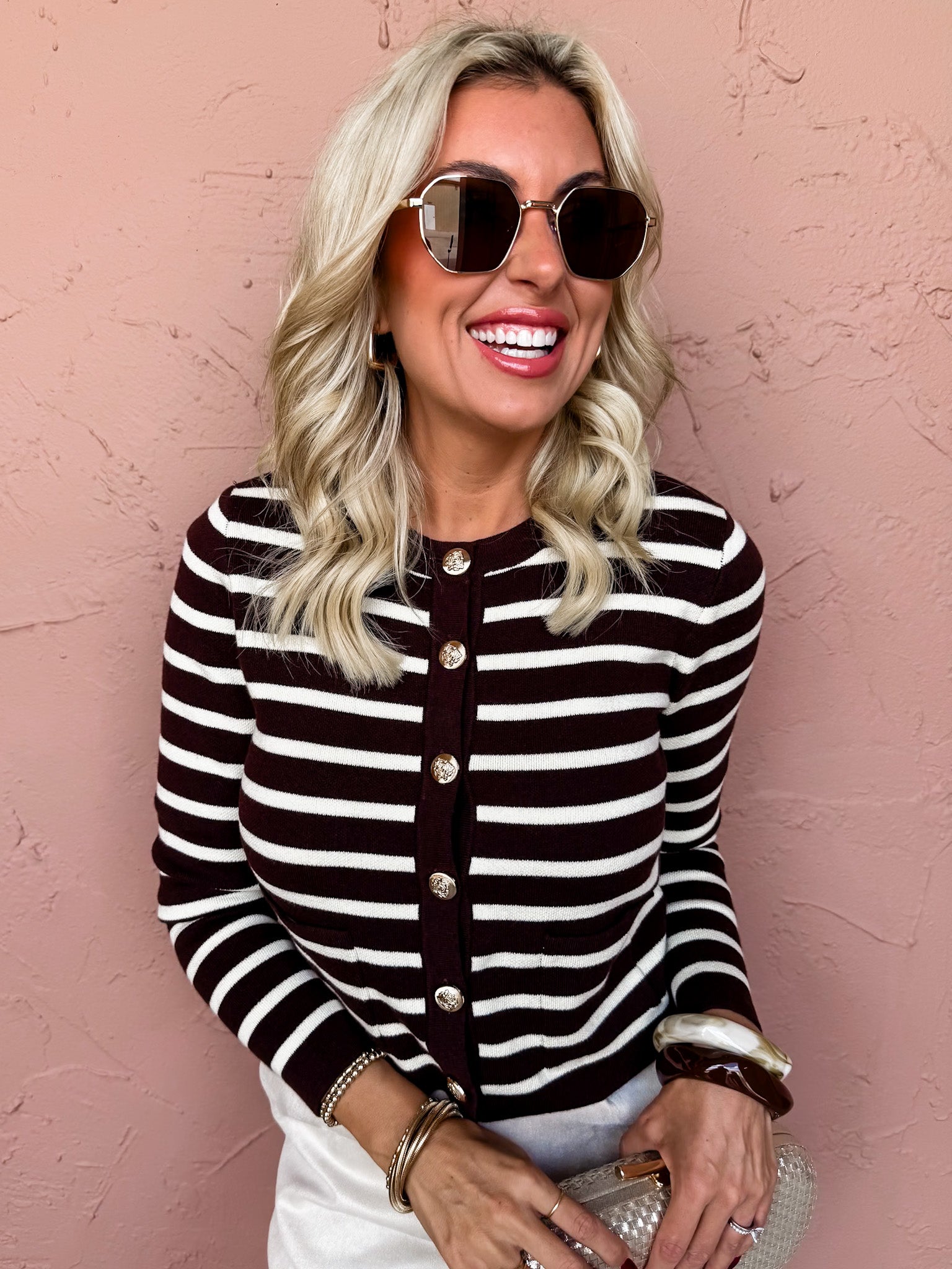 Taryn Striped Button Front Sweater