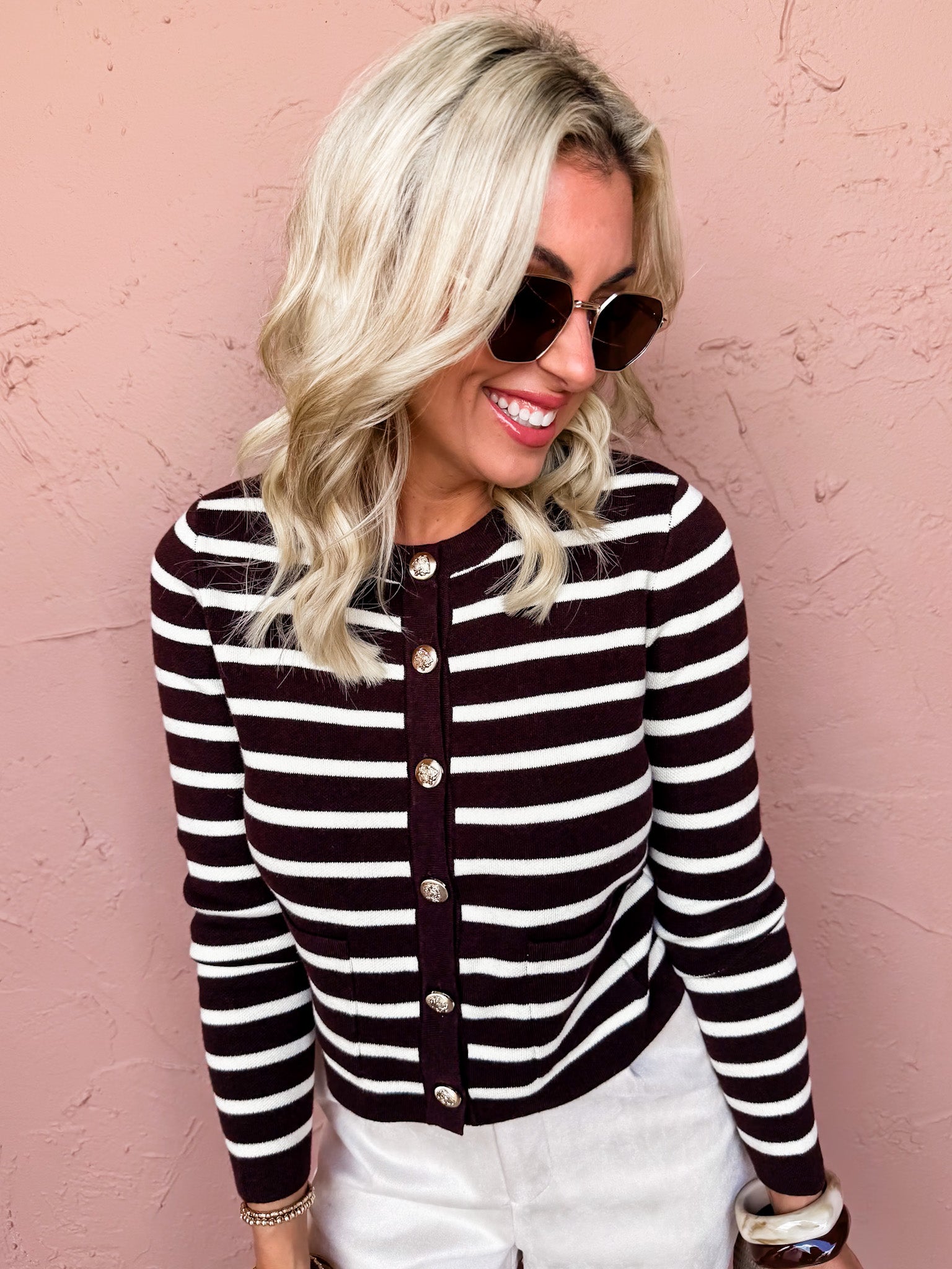 Taryn Striped Button Front Sweater