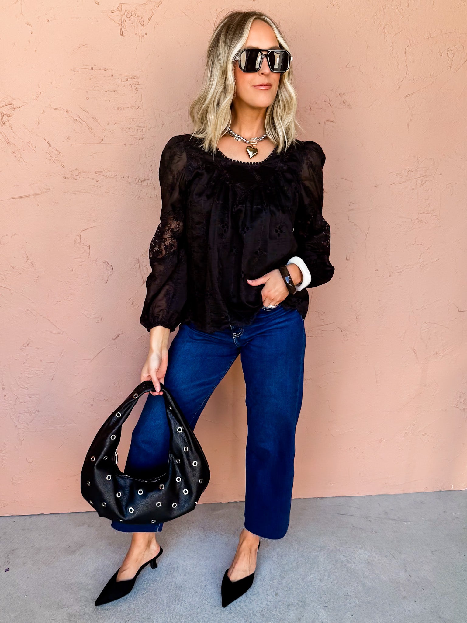 Can't Miss This Puff Sleeve Lace Top-Black