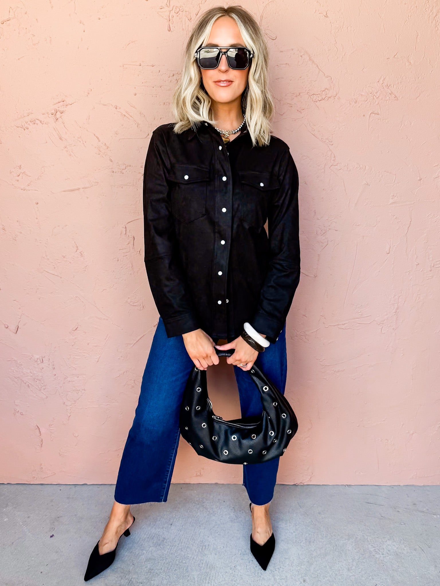 Free Spirit Suede Button Front Jacket-Black