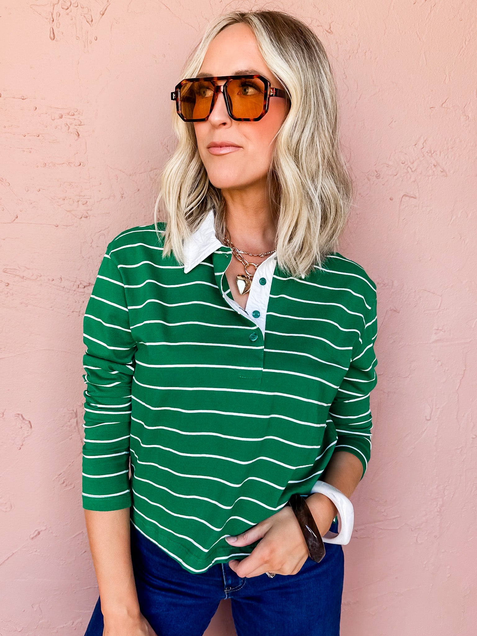 Right Direction Striped Collared Top