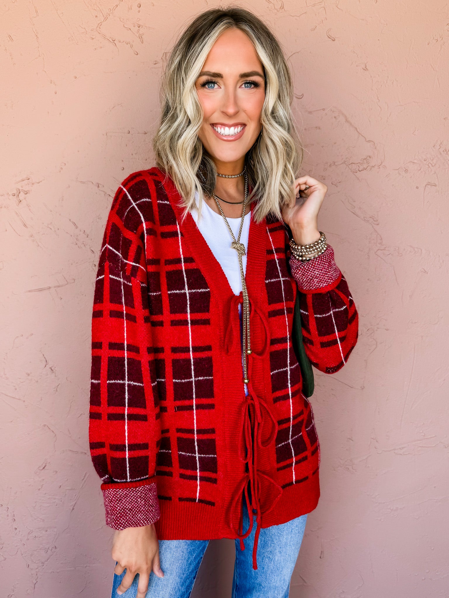 Ashwood Plaid Tie Front Cardigan