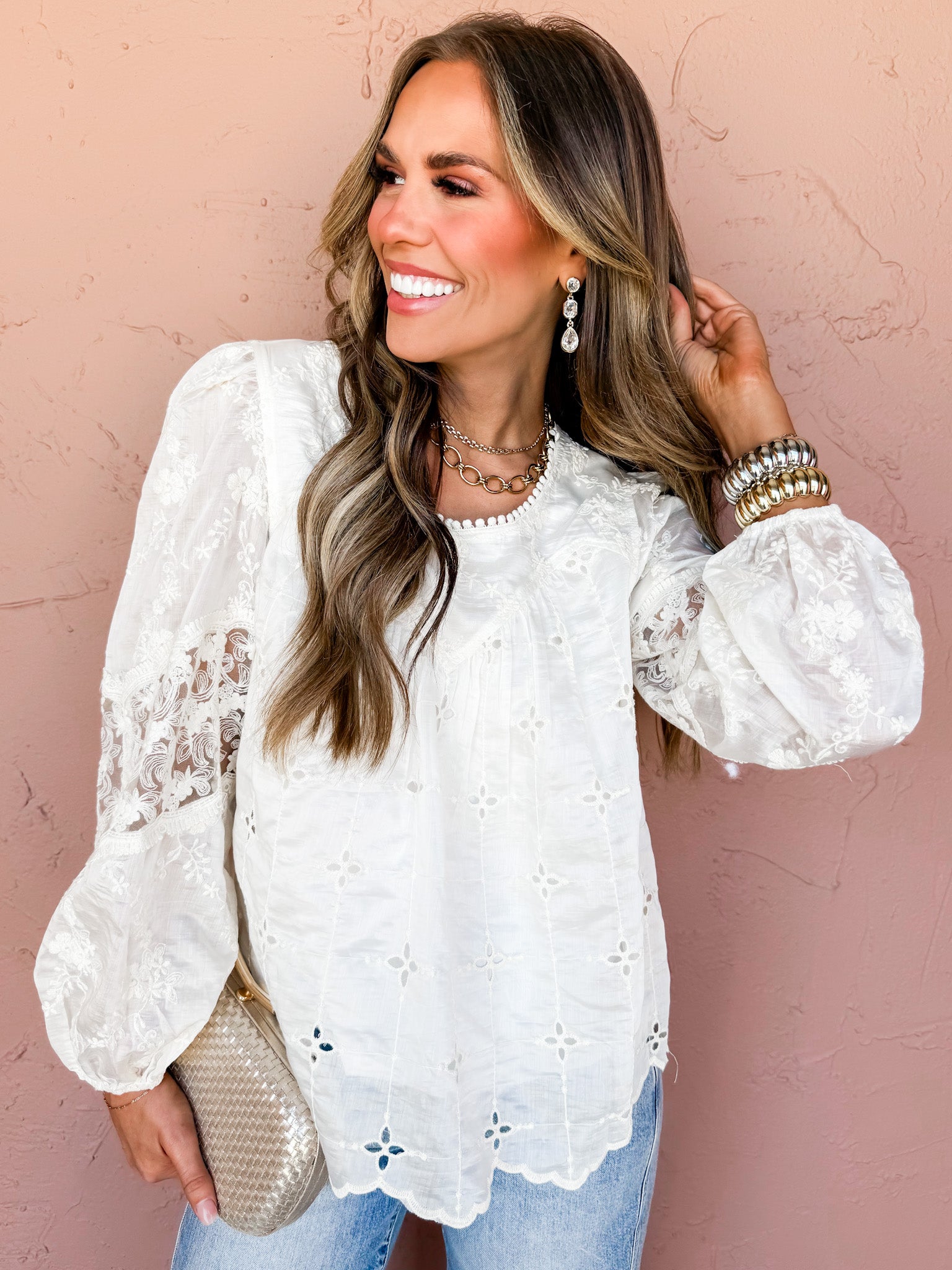 Can't Miss This Puff Sleeve Lace Top-Ecru