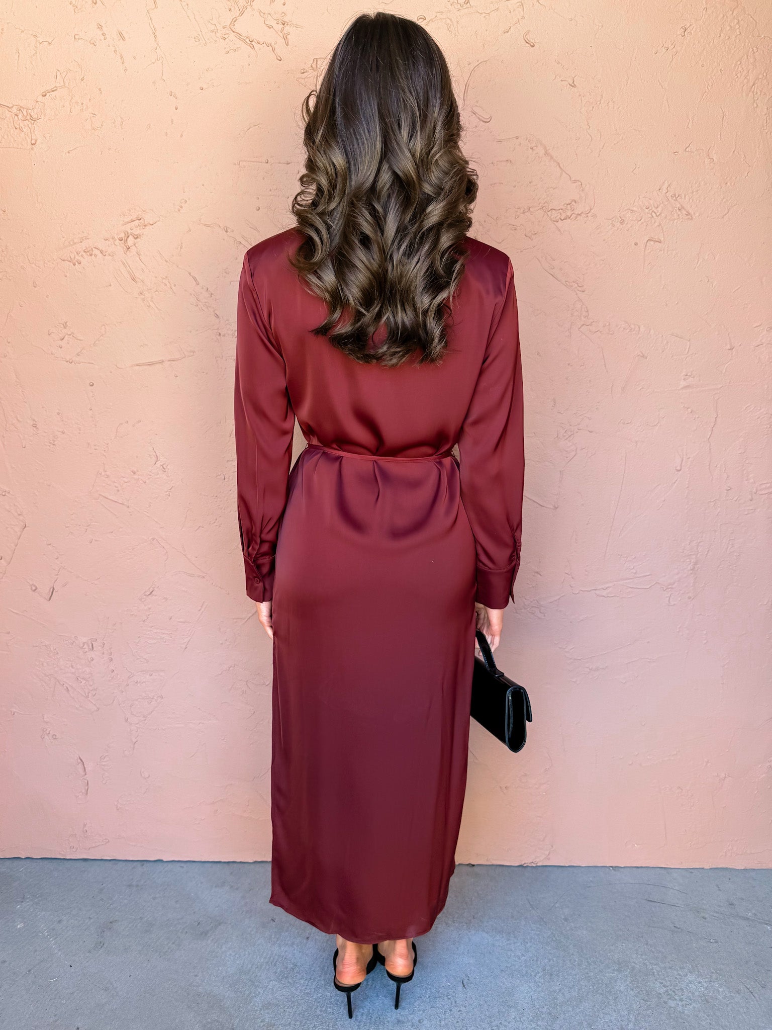 Shari Button Down Silk Maxi Dress-Maroon