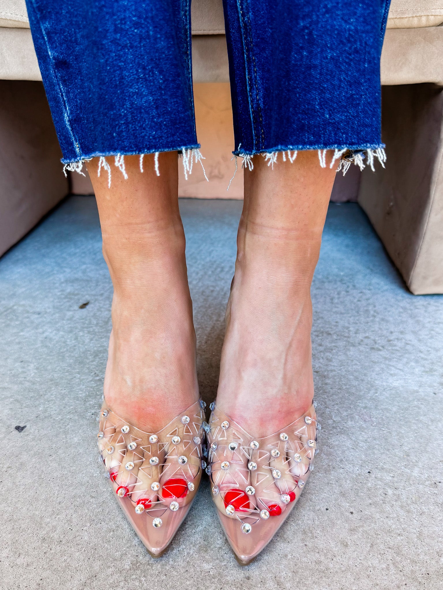 Wynn Clear and Rhinestone Pointed Heels