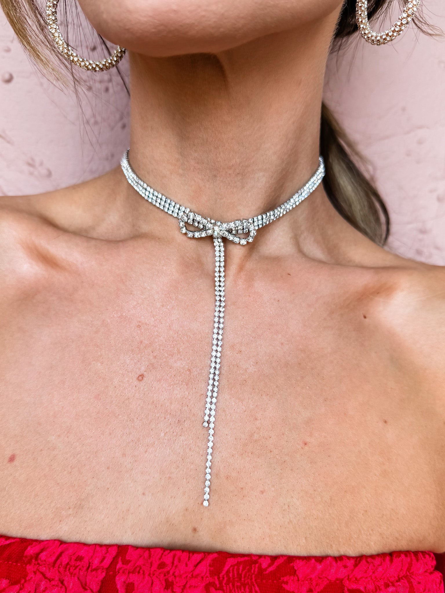 Charmed Agenda Rhinestone Bow Choker Necklace