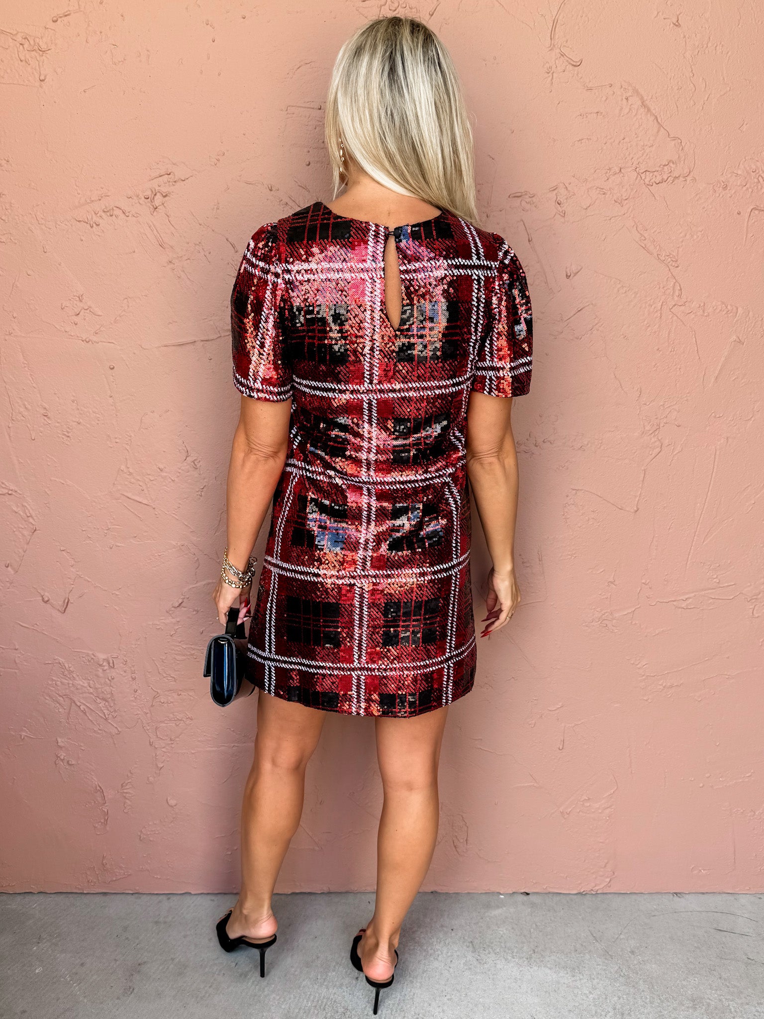 Effortless Sparkle Sequin Plaid Mini Dress