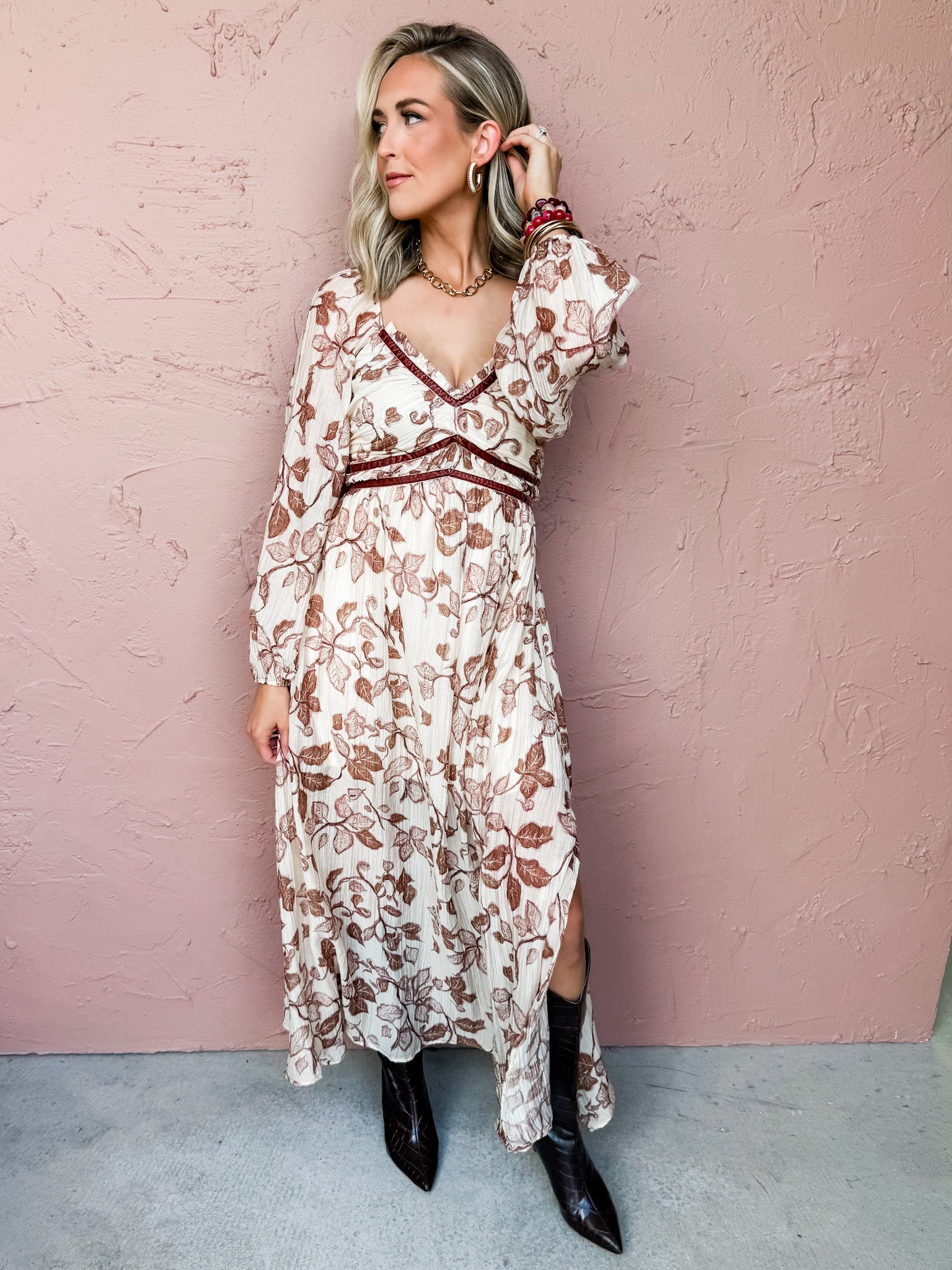 Clara Crepe & Velvet Trim Maxi Dress